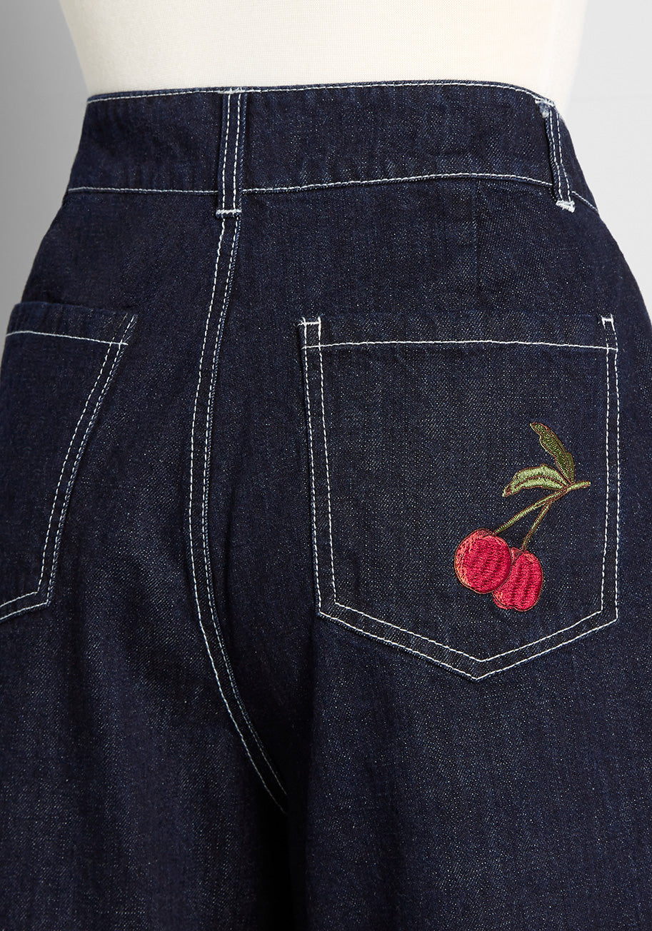 Cheeky Cherries High-Rise Denim Shorts