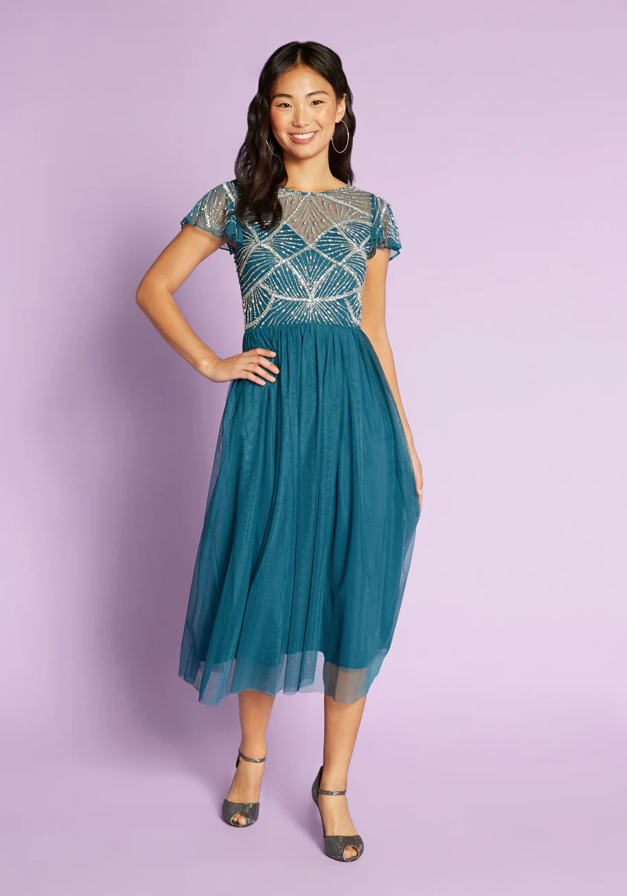Shimmering Cascades Midi Dress