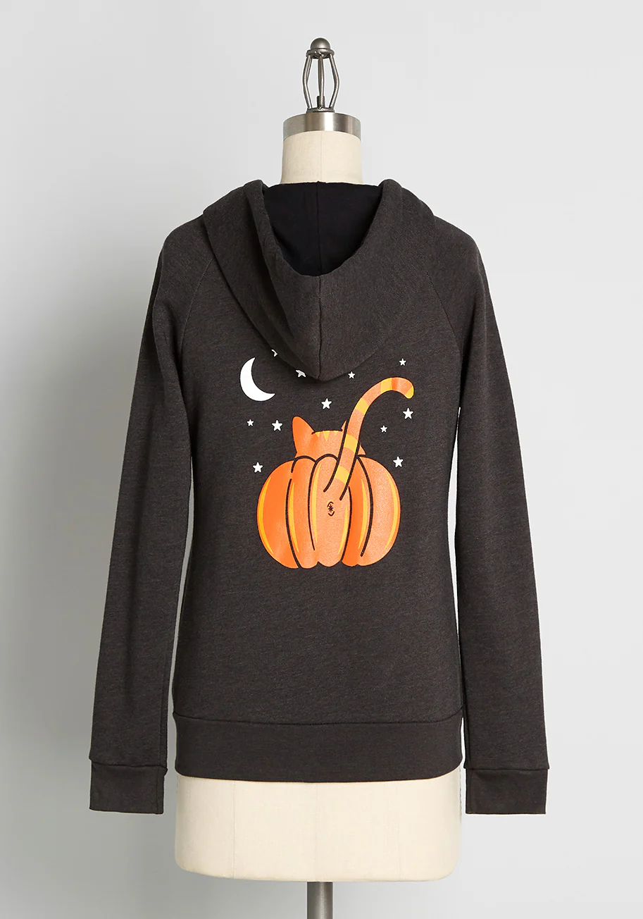 Pumpkin Butt Graphic Zip-Up Hoodie