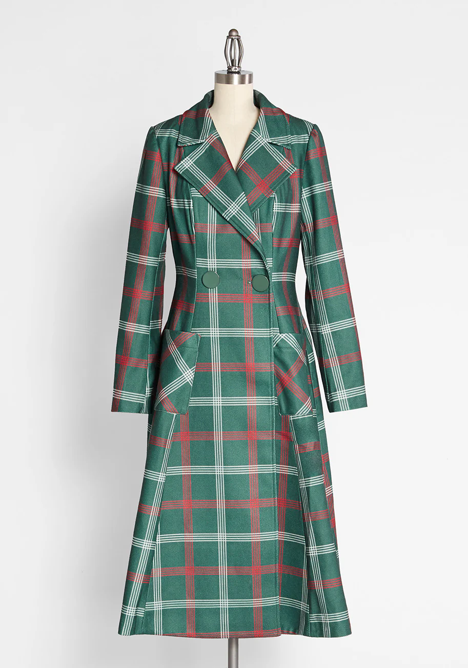 ModCloth x Collectif Pardon Our Trench Plaid Coat