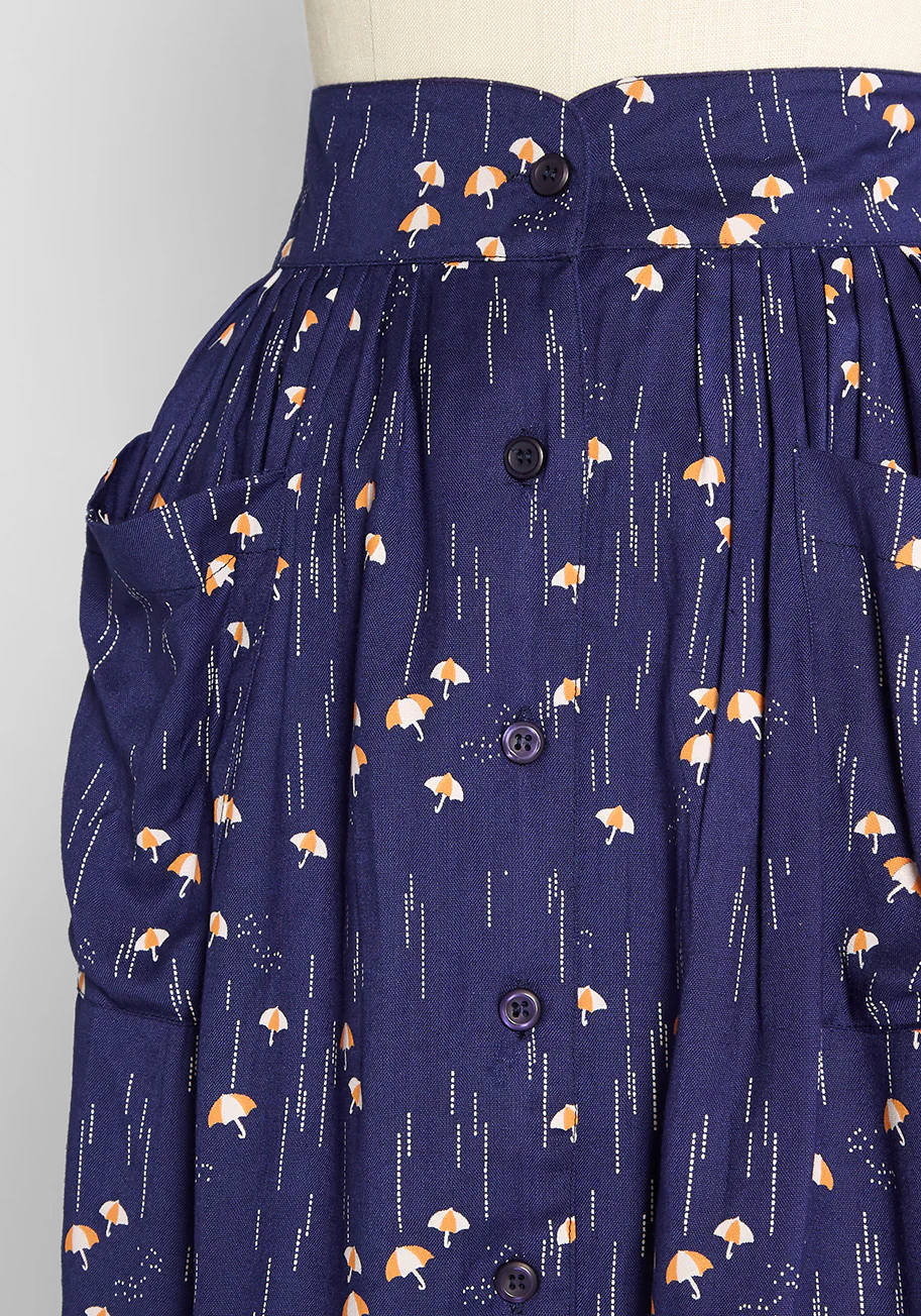 Rambunctious Raindrops Button-Up Skirt