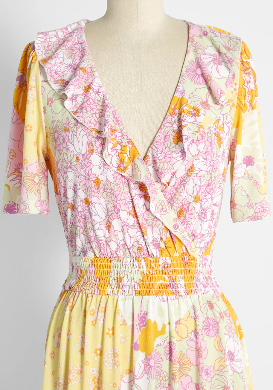 Marvelous Flower Medley Surplice Dress