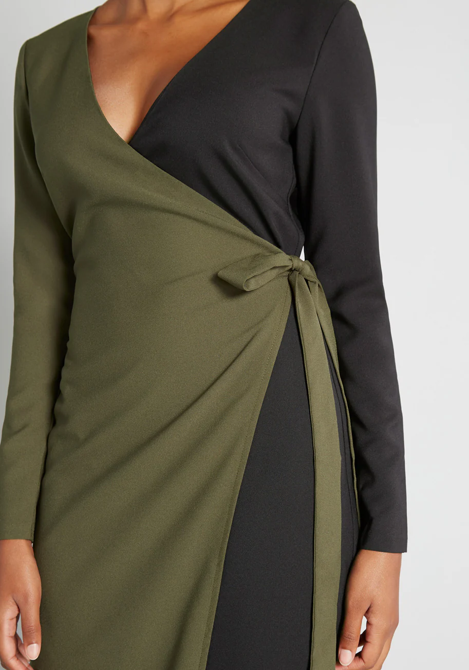 Modern Precision Midi Wrap Dress