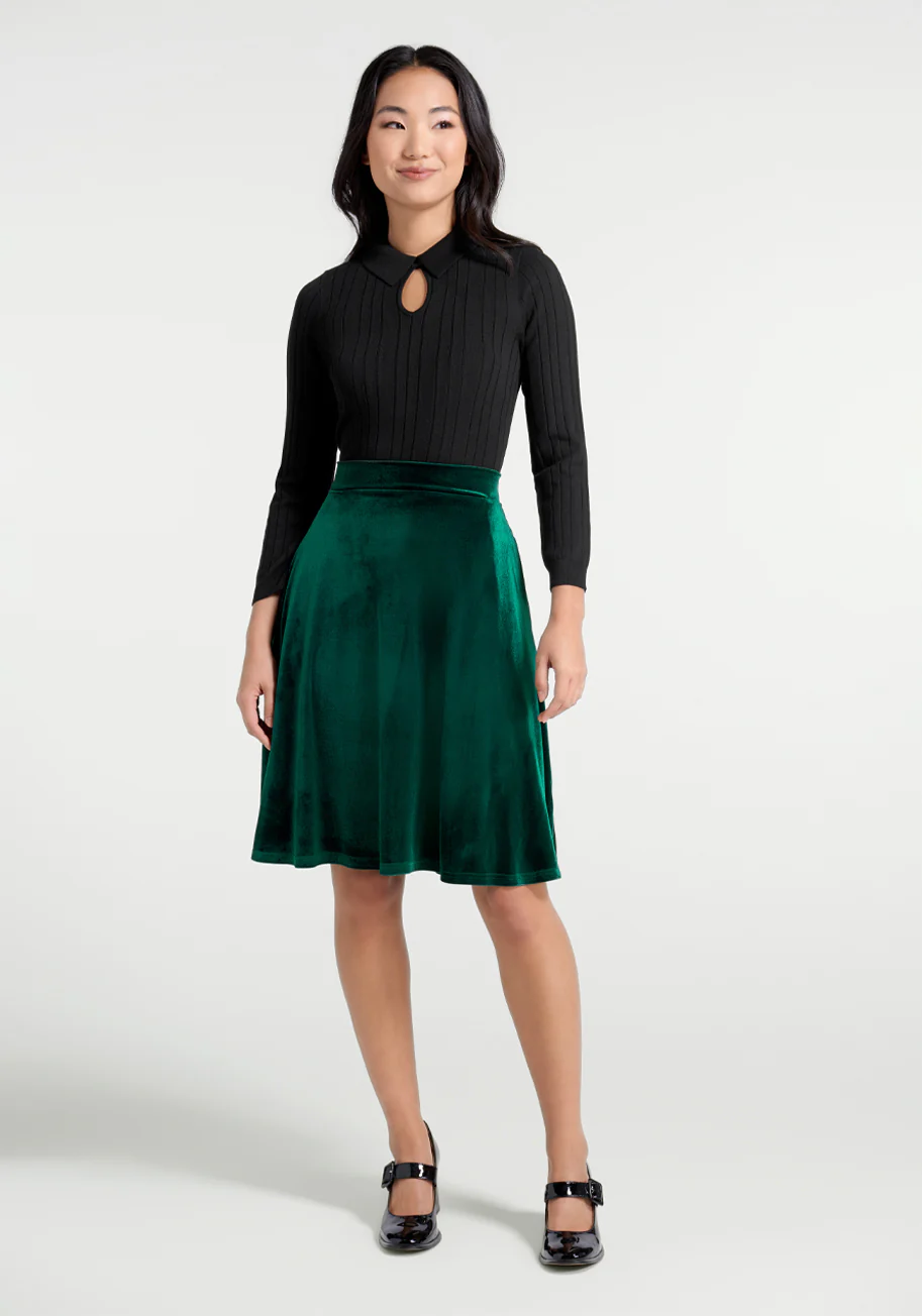 Let's Circle Back Velvet Skirt