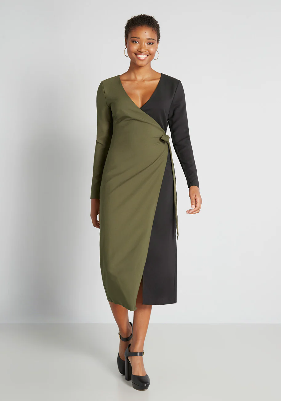 Modern Precision Midi Wrap Dress