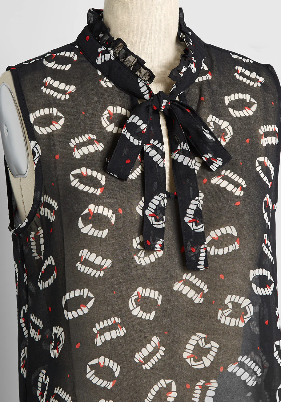 Bite Me I'm Fang-tastic Tie-Neck Blouse
