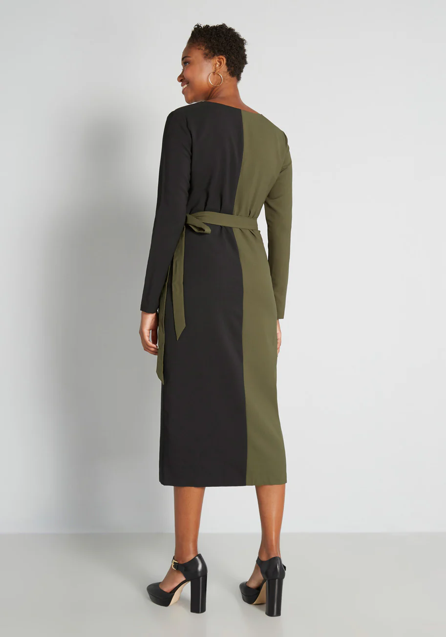 Modern Precision Midi Wrap Dress