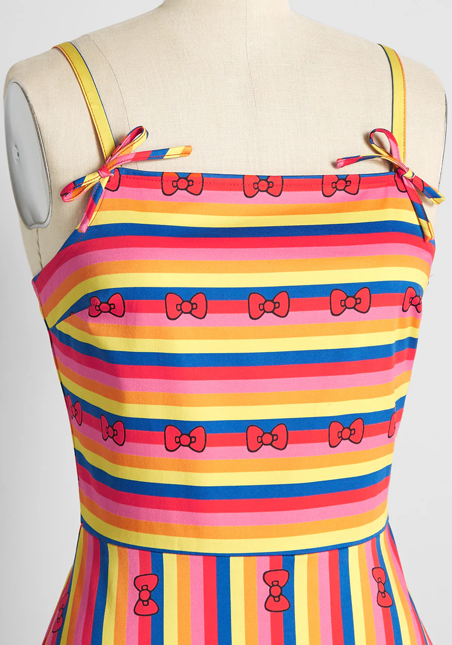 ModCloth x Hello Kitty Red Bows and Rainbows Fit and Flare Dress