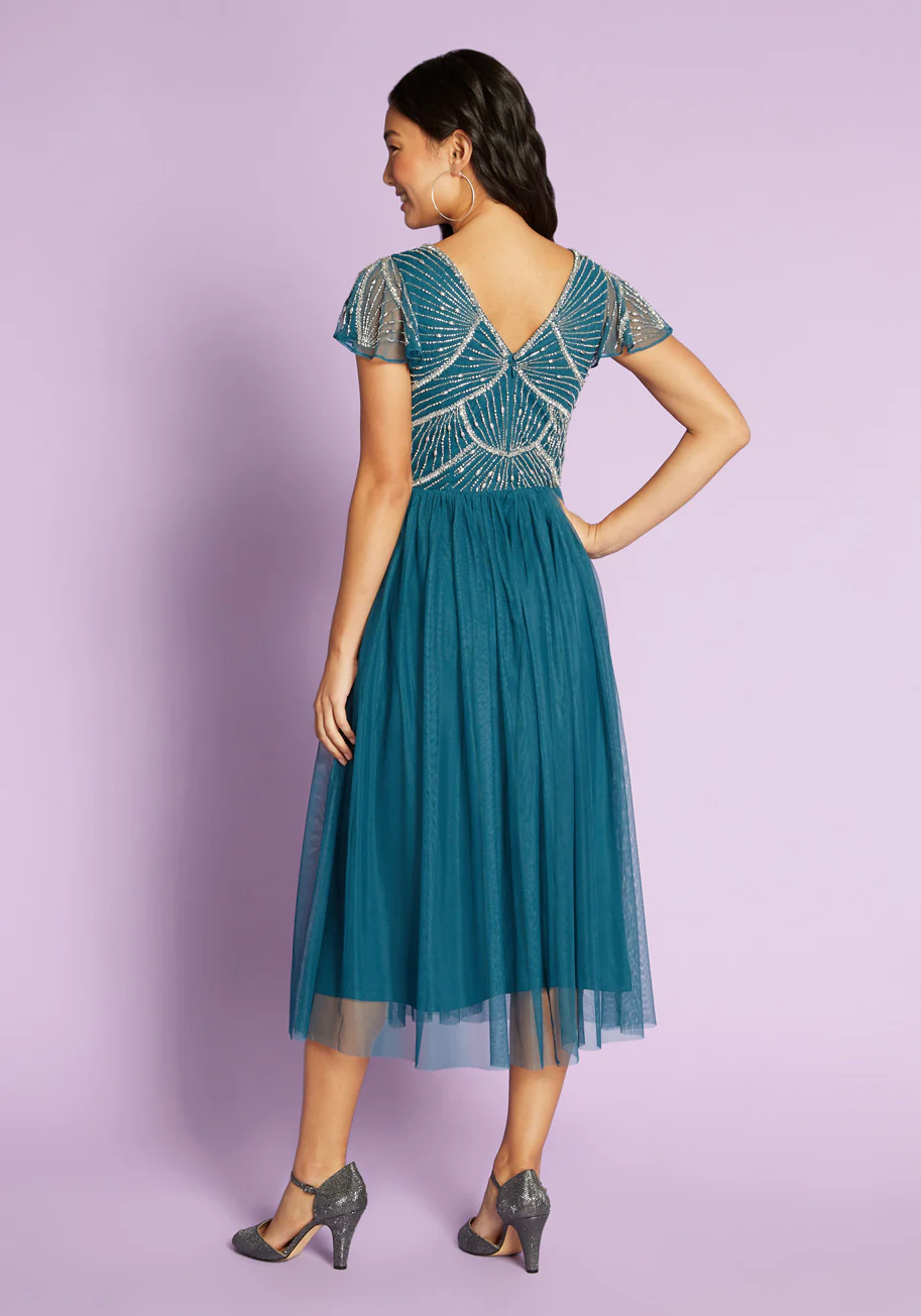 Shimmering Cascades Midi Dress