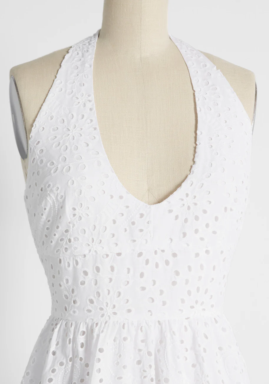 Apple of My Eyelet Cotton Halter Dress