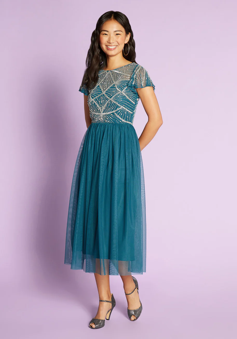 Shimmering Cascades Midi Dress