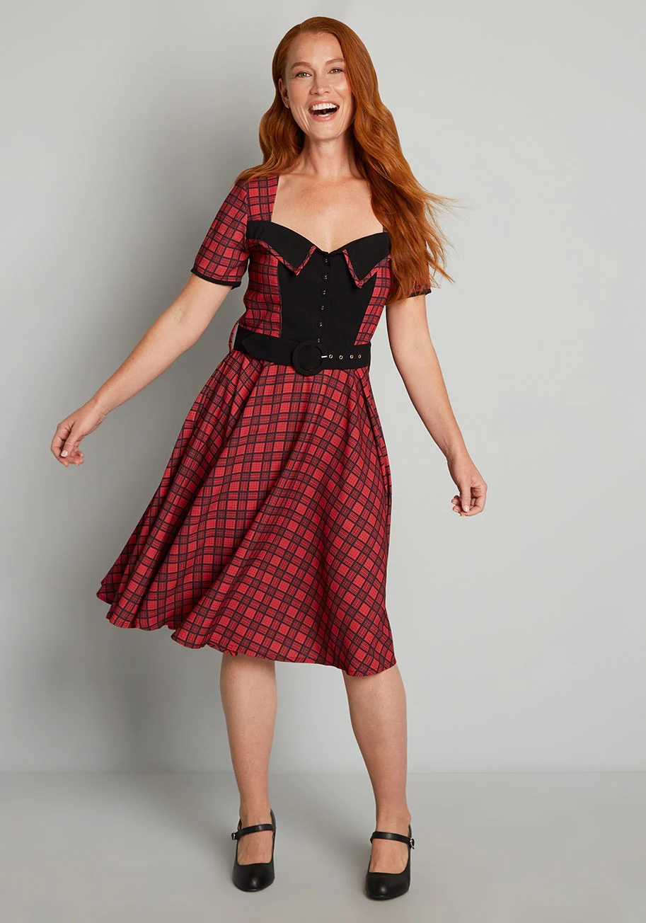 Love You Like Plaid Swing Dress