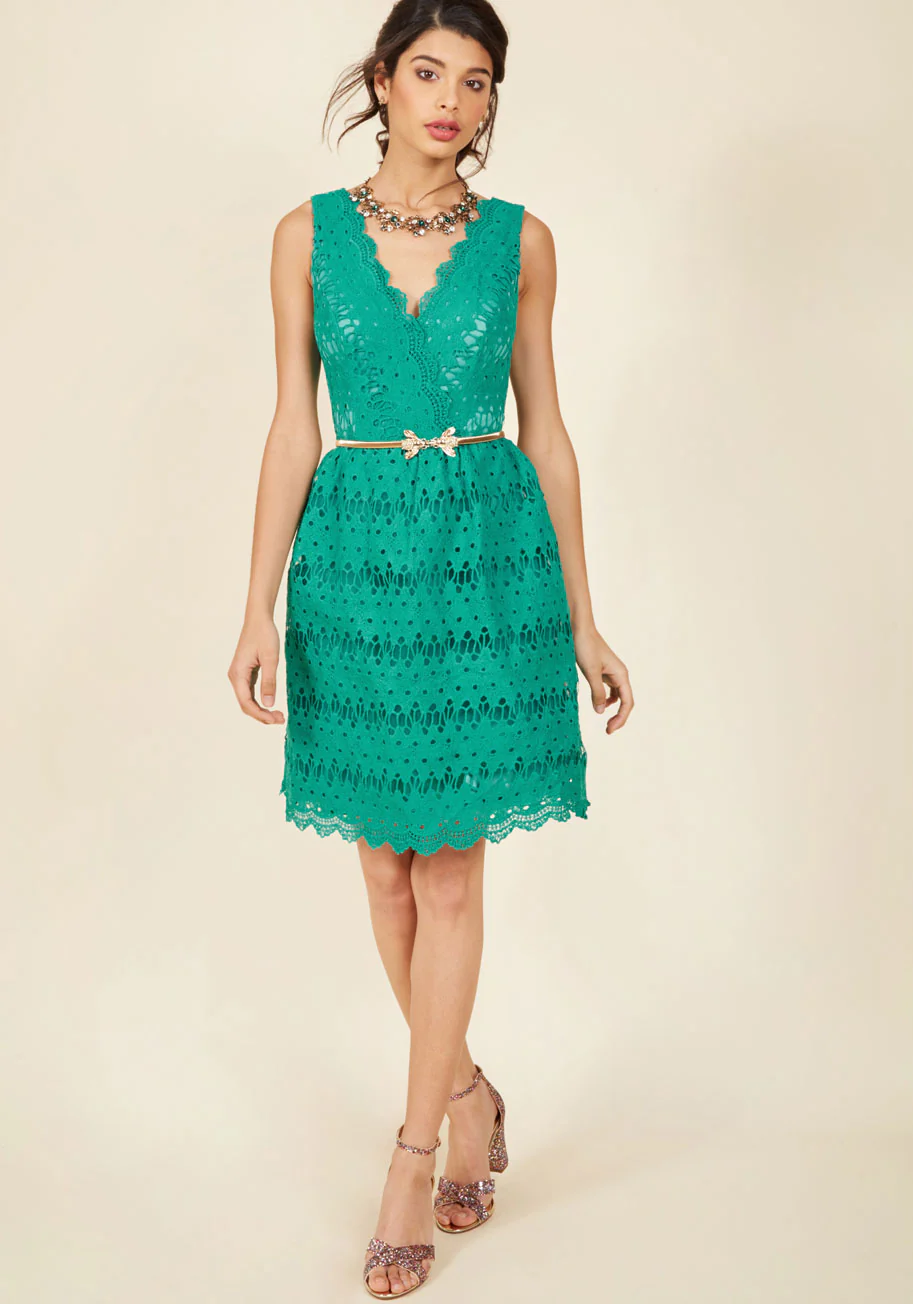 Stately Satisfaction Lace Dress in Jade