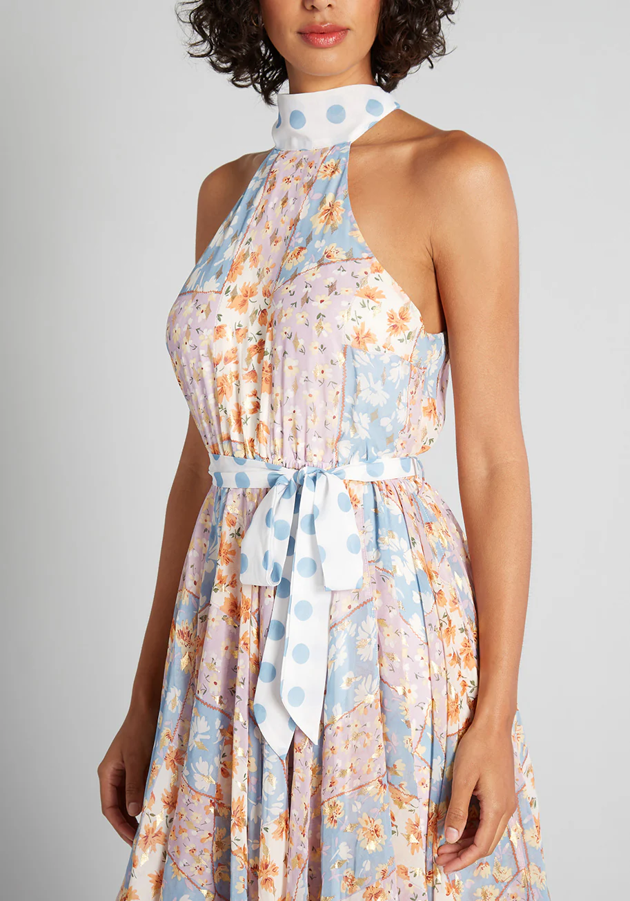 Patchwork Perfection Halter Dress