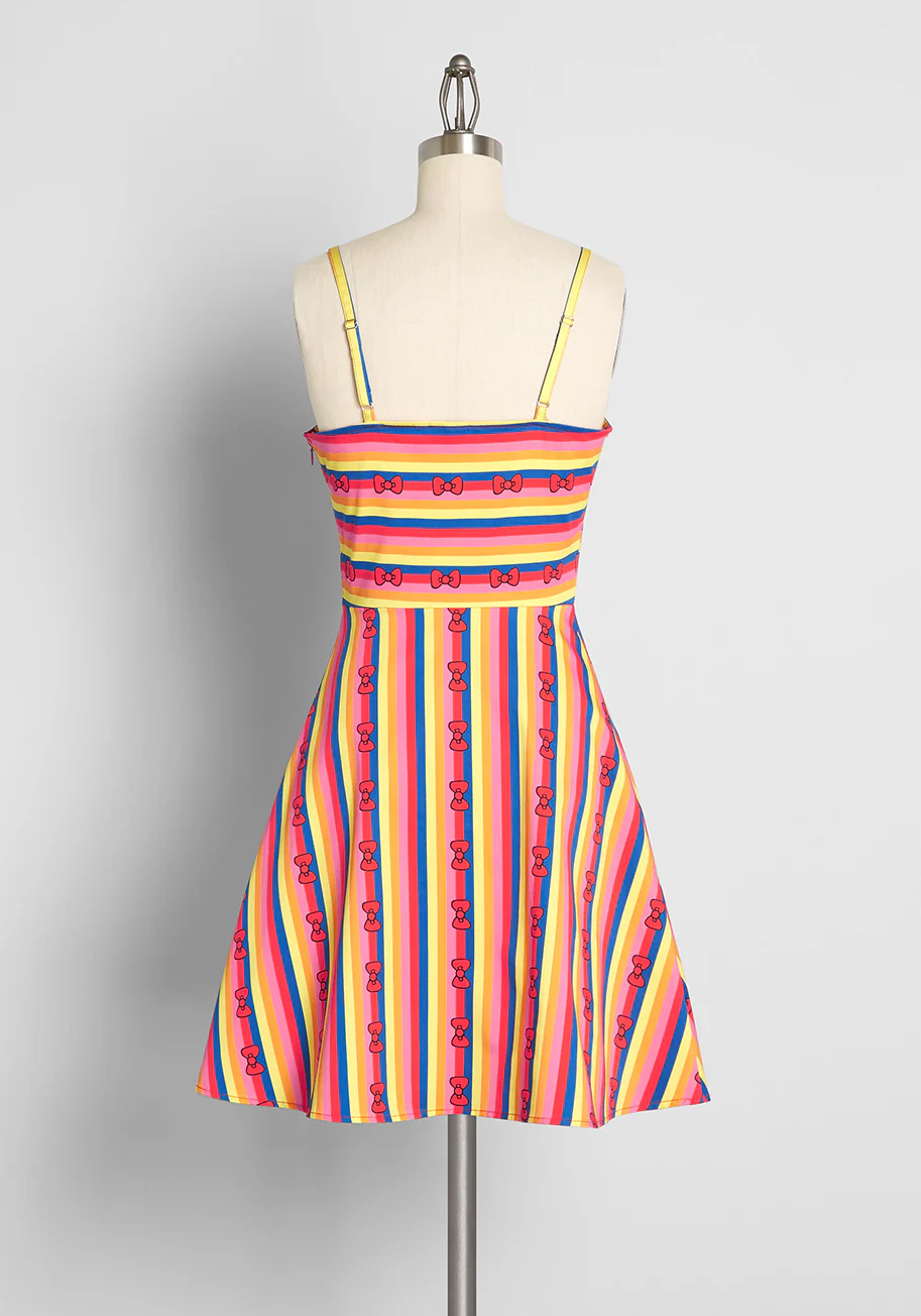 ModCloth x Hello Kitty Red Bows and Rainbows Fit and Flare Dress