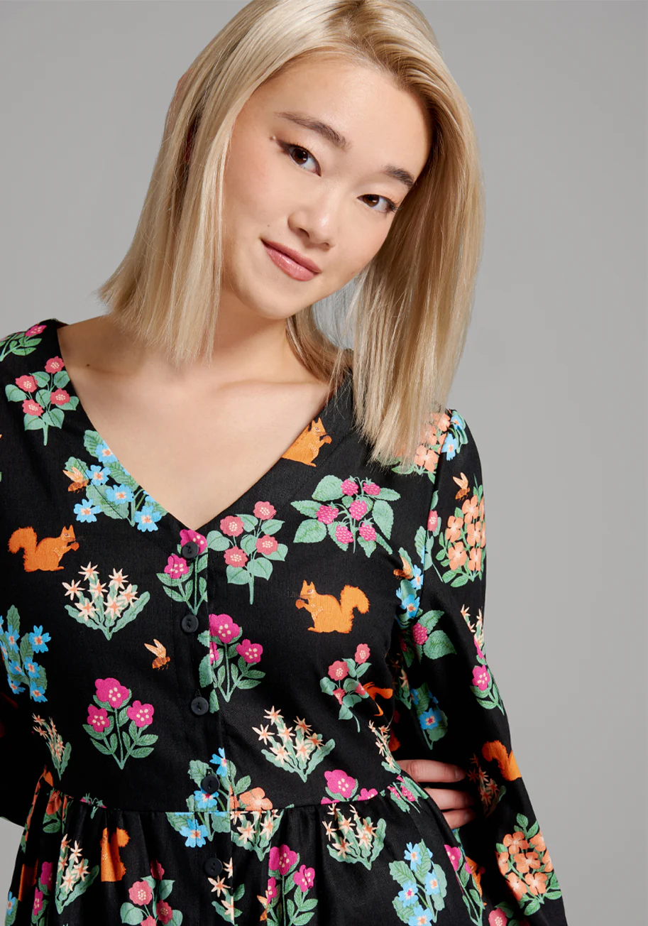 Flower Squirrel Shirt Dress