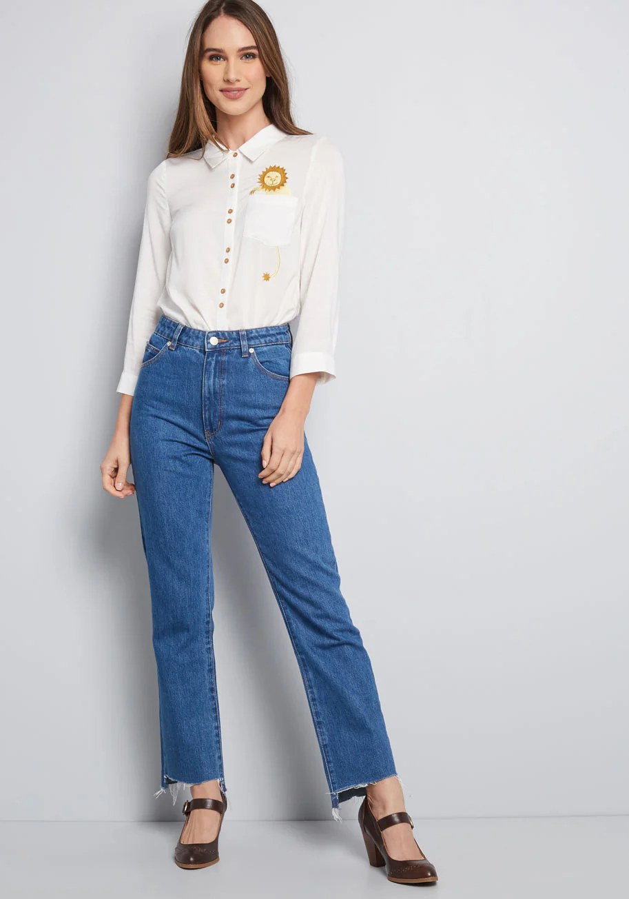 Adorably Embroidered Button-Up Top