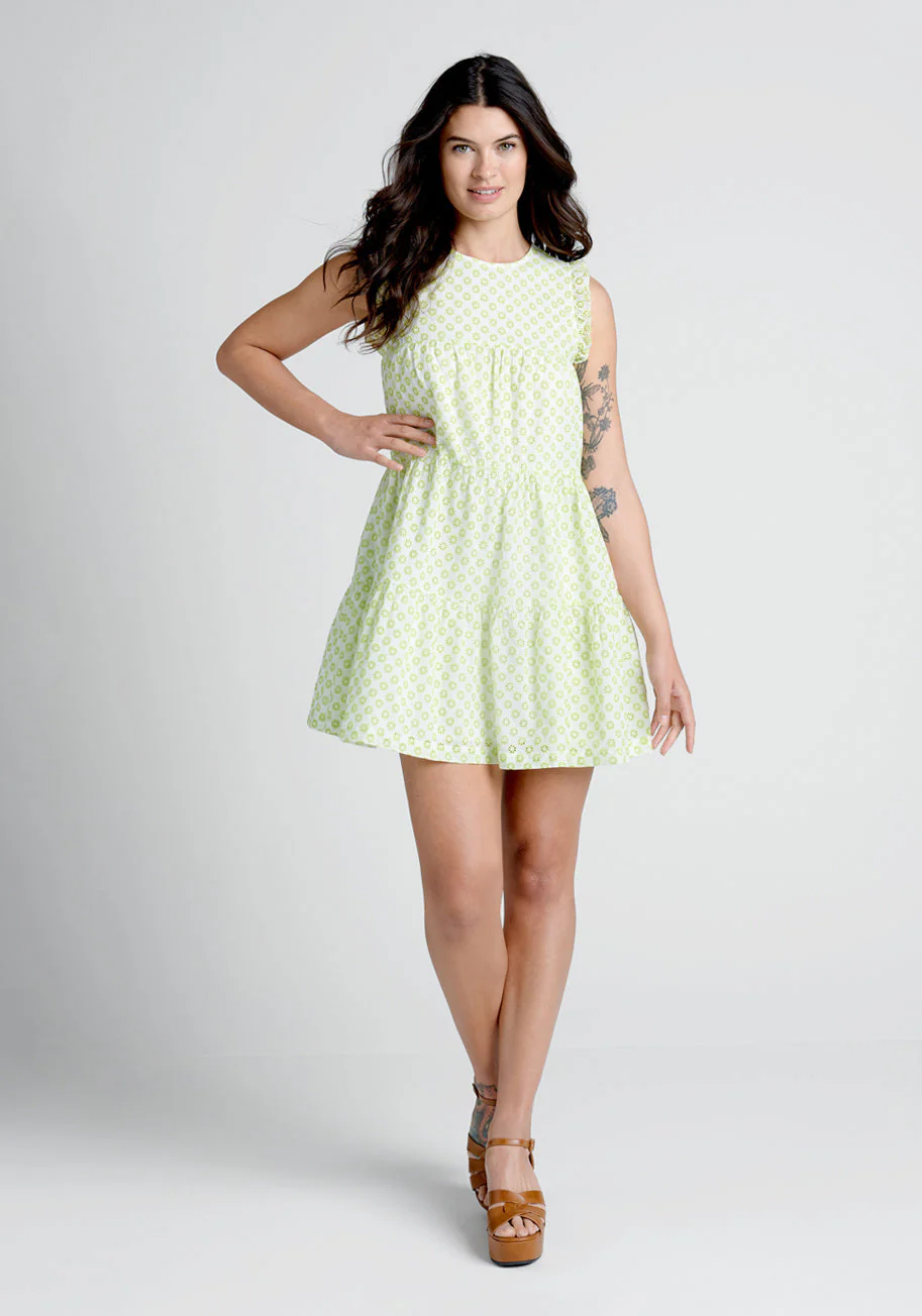 Day Tripping in Eyelet Flower Fields Trapeze Dress