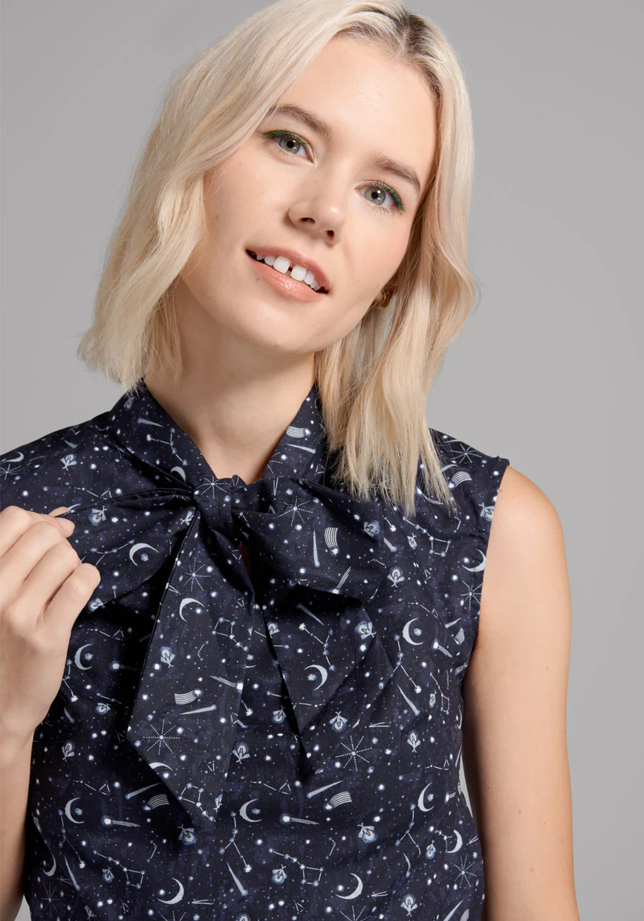 Cherished Constellations Tie-Neck Top