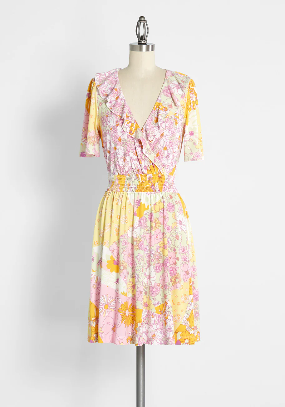 Marvelous Flower Medley Surplice Dress