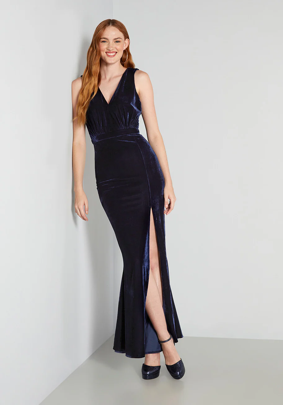 ModCloth x Collectif I Still Can See Blue Velvet Maxi Dress