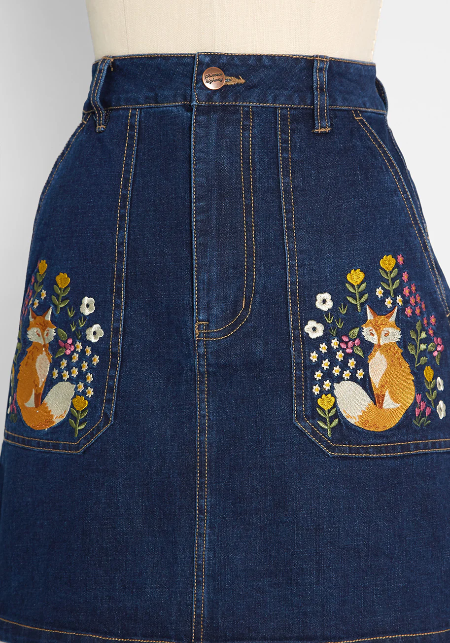 ModCloth x Princess Highway Embroidered Denim Mini Skirt