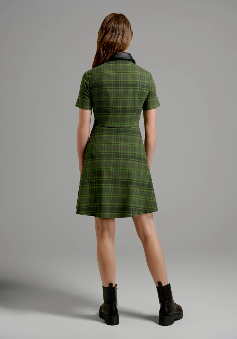 On A Power Zip Plaid Skater Dress