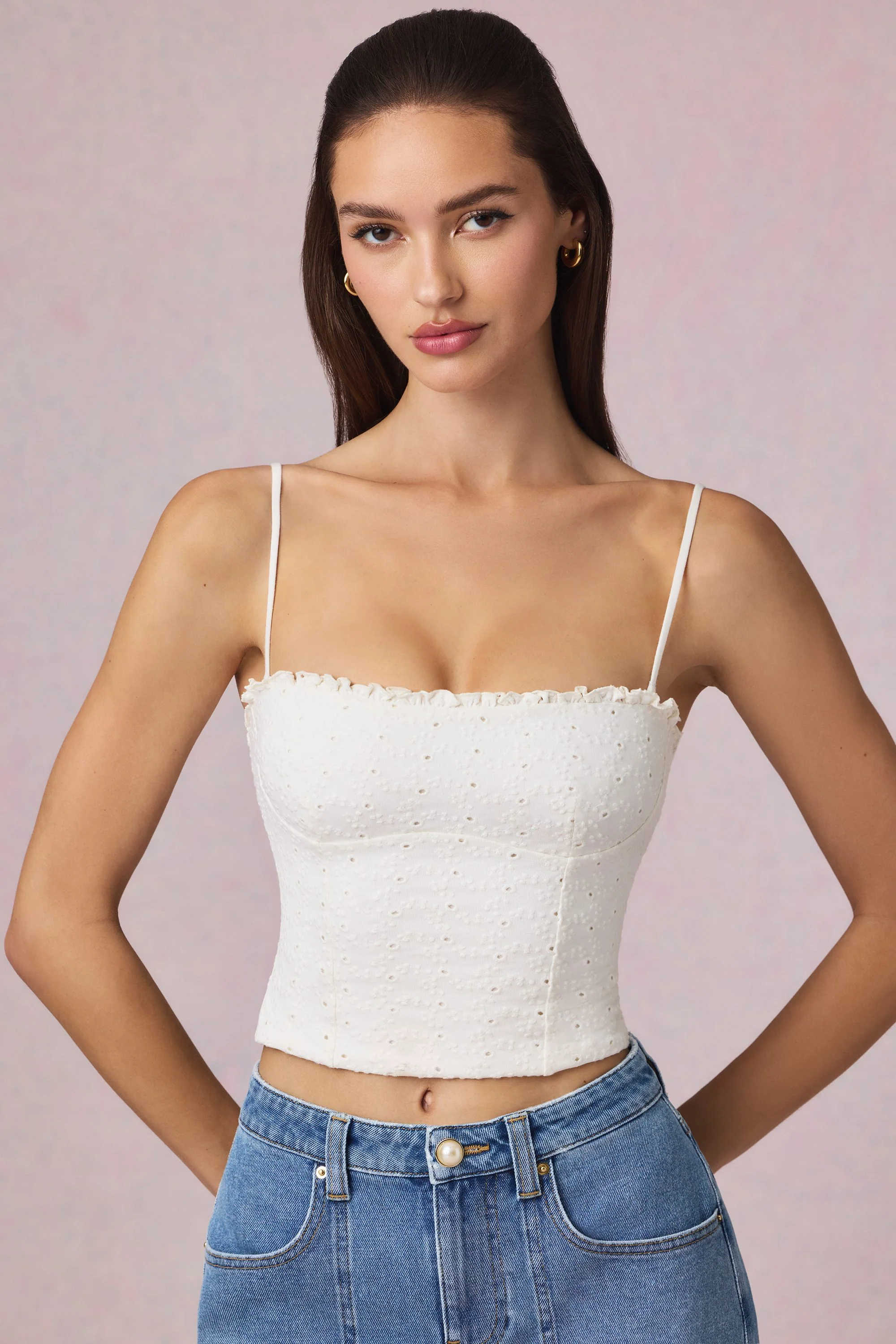 Broderie Anglaise Camisole Top in White