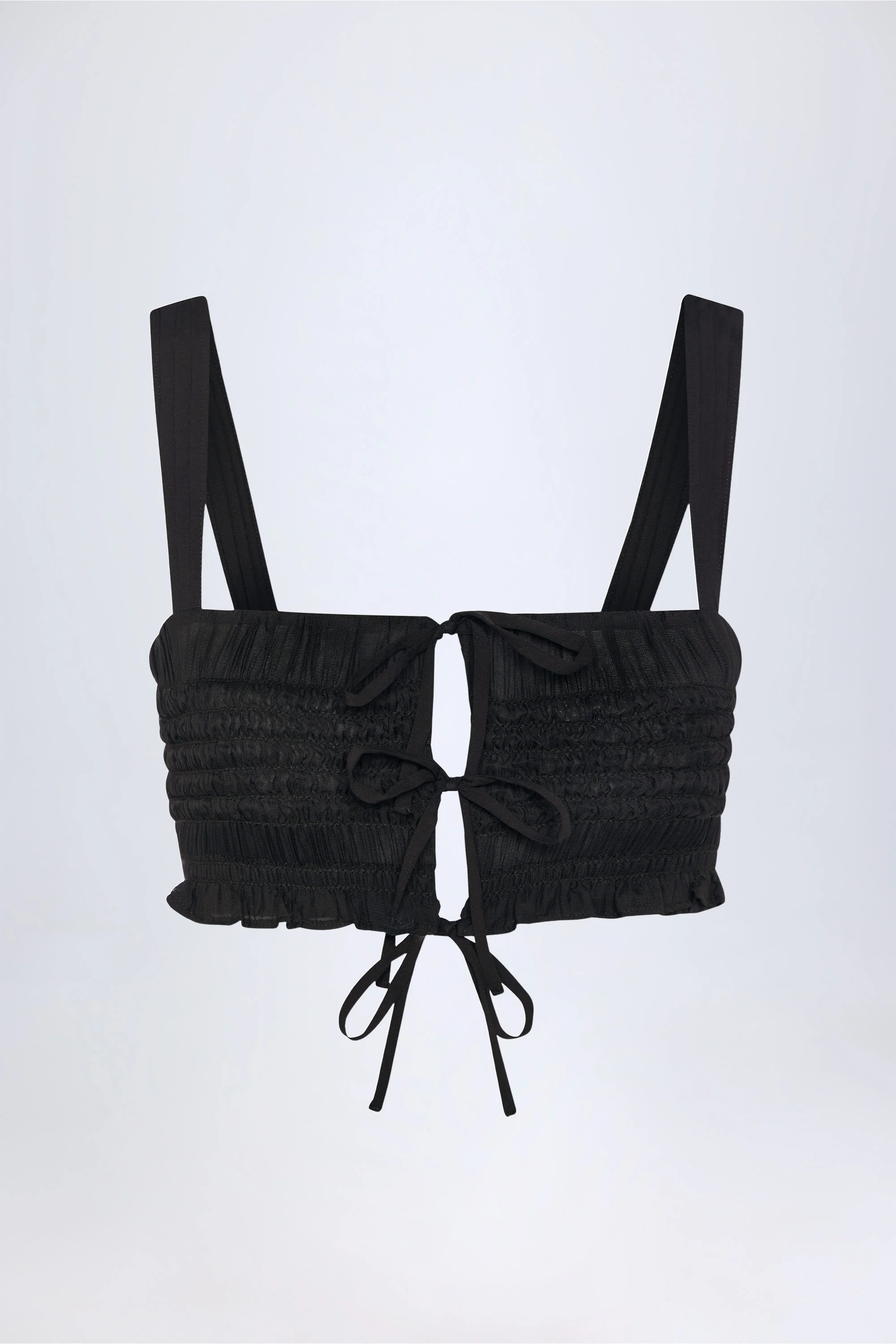 Ruffled Tie-Front Crop Top in Black
