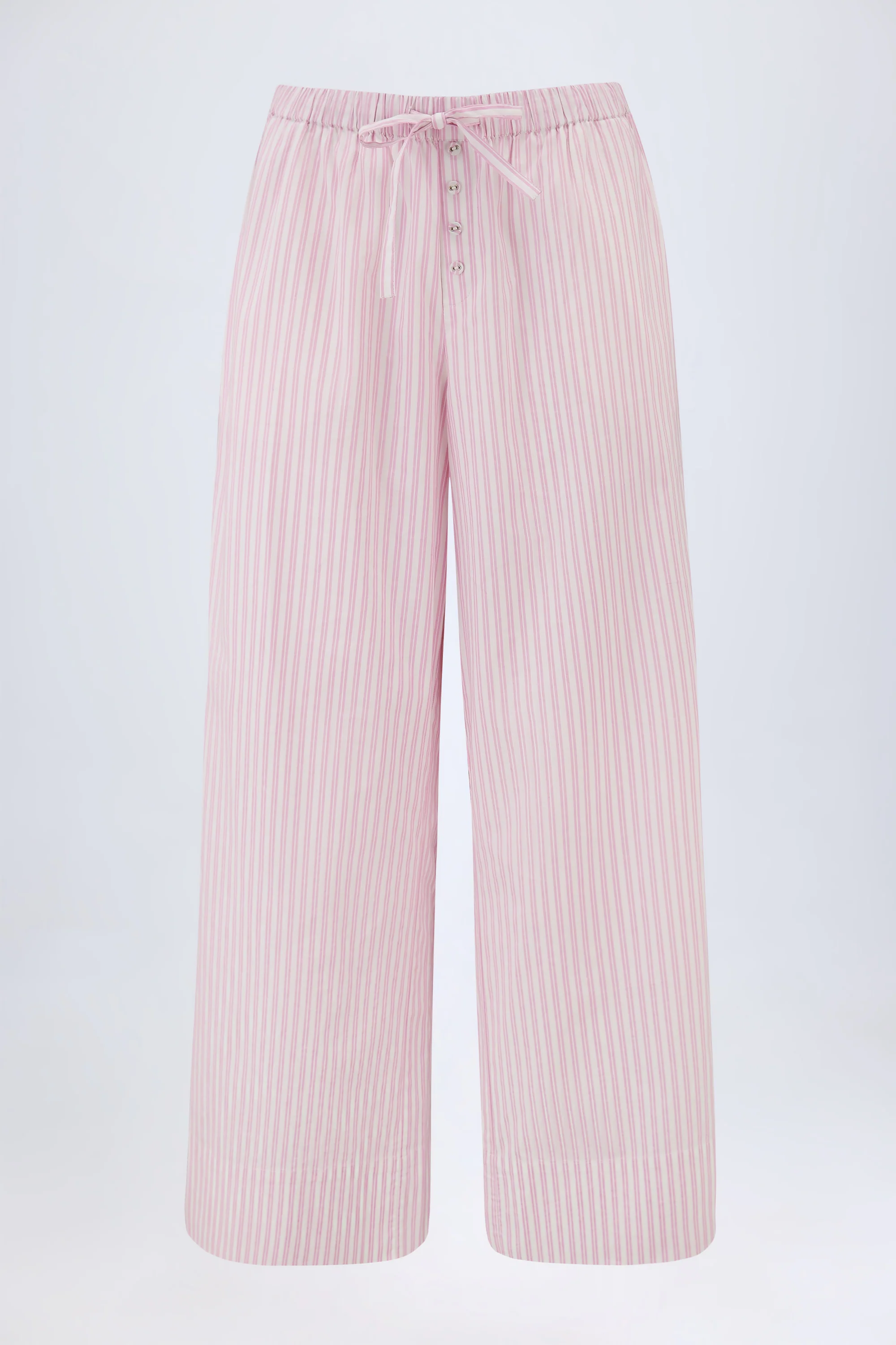 Wide-Leg Cotton-Poplin Trousers in Pink Stripe