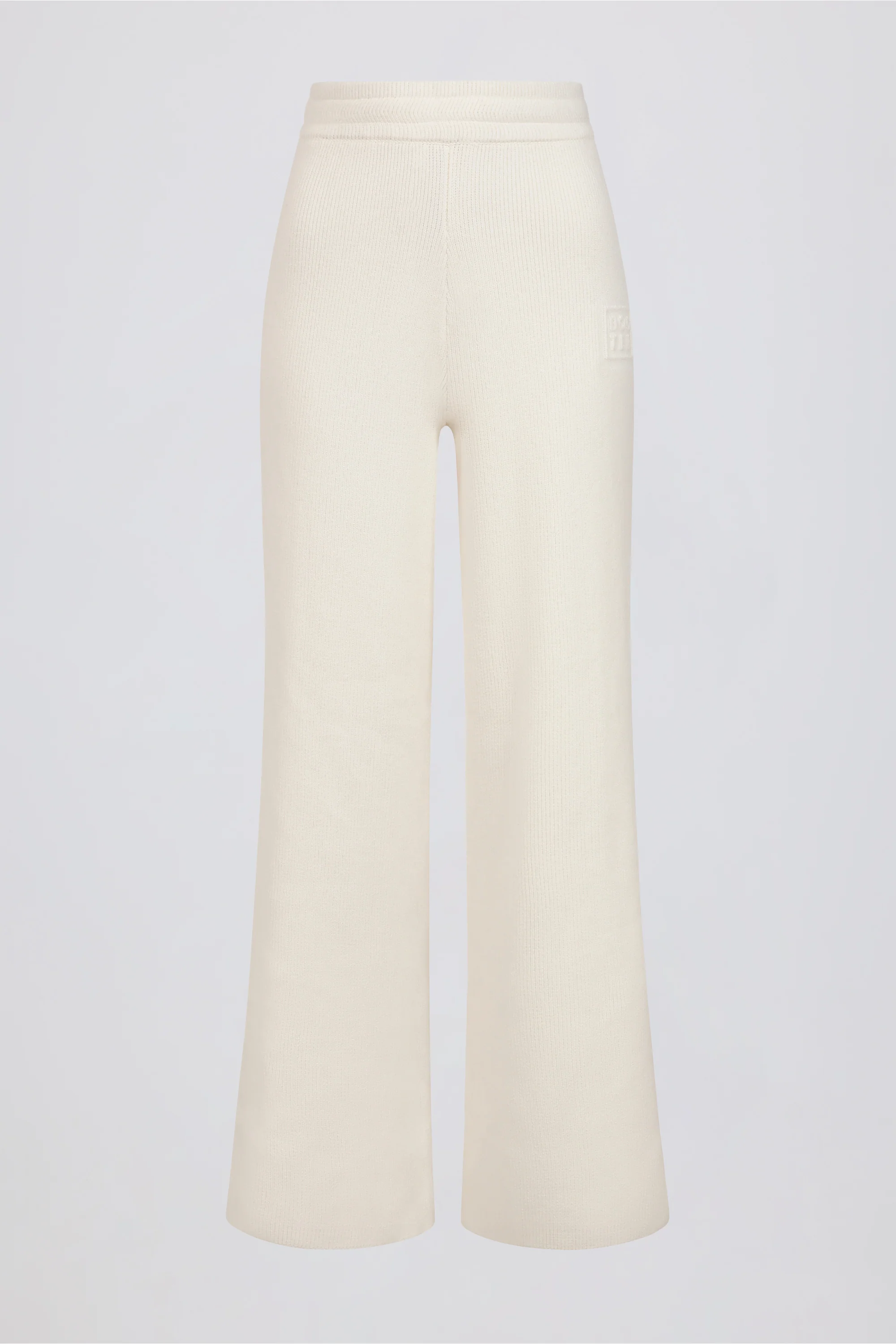 Ribbed-Knit Wide-Leg Joggers in Ivory