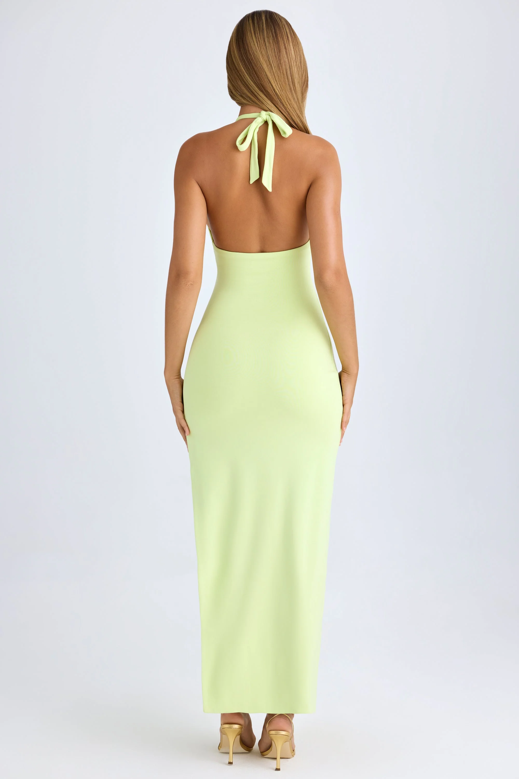 Modal High-Split Halterneck Maxi Dress in Matcha Green