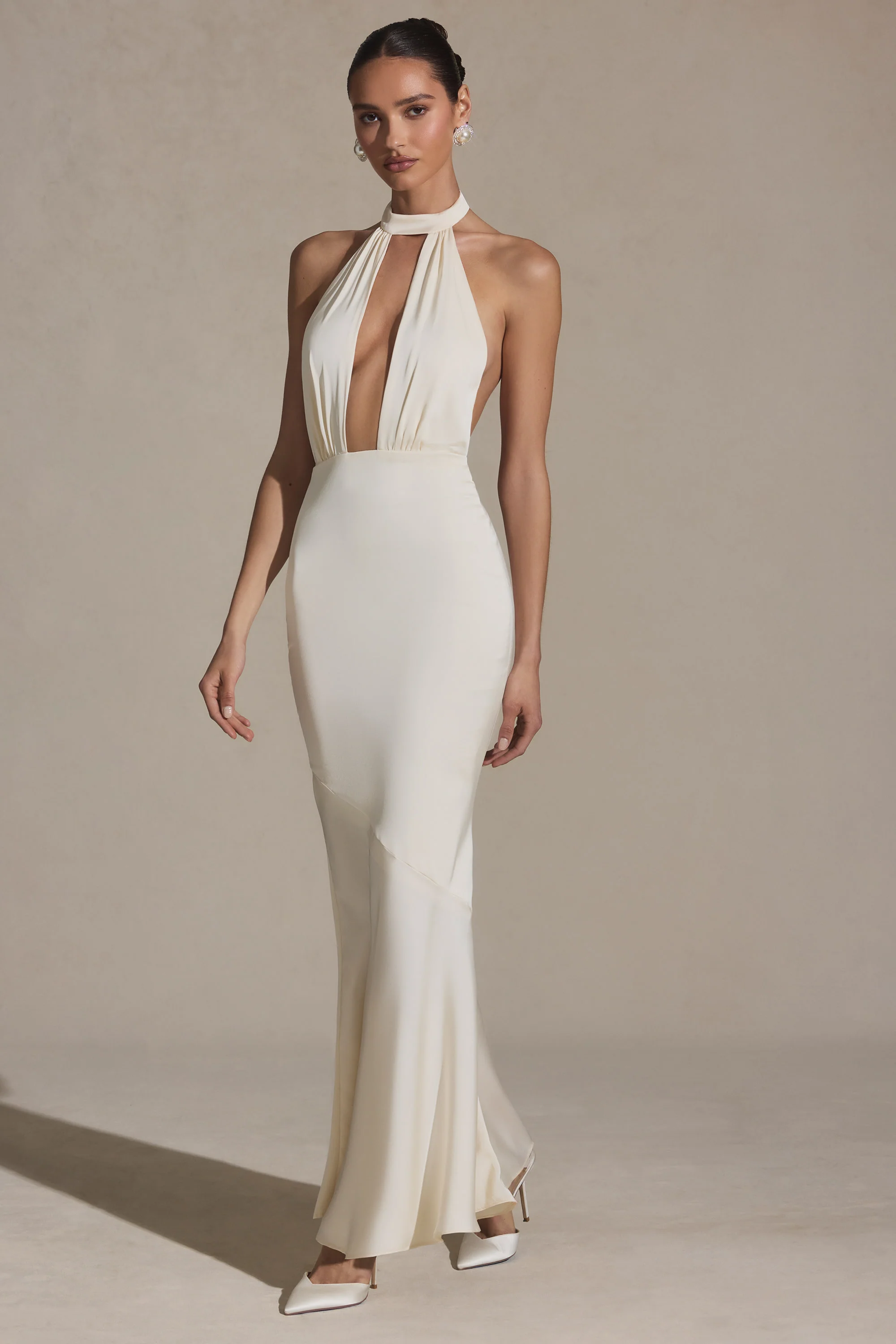 Backless Halterneck Fishtail Gown in Ivory