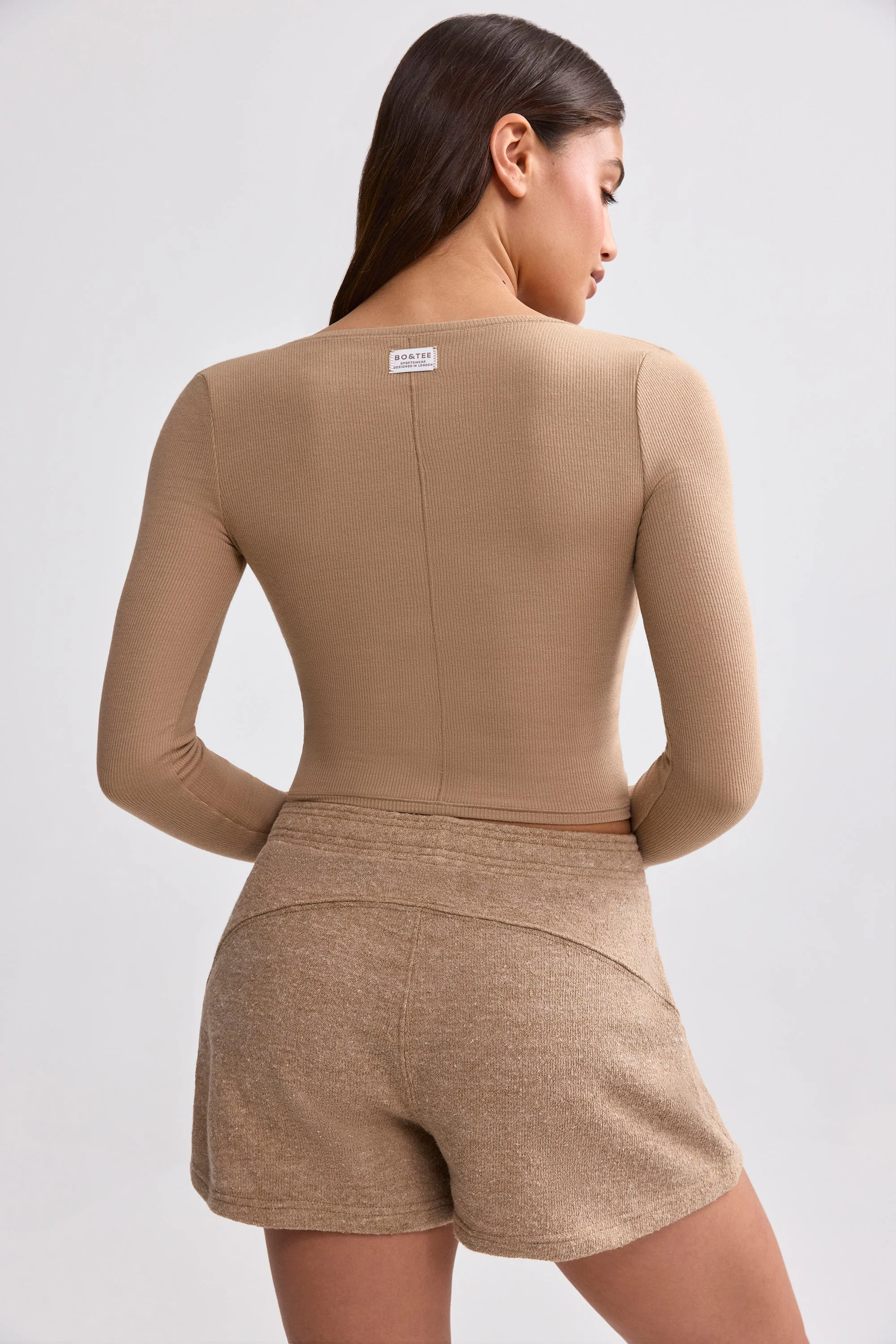 Ribbed Modal V-Neck Crop Top in Mocha Brown