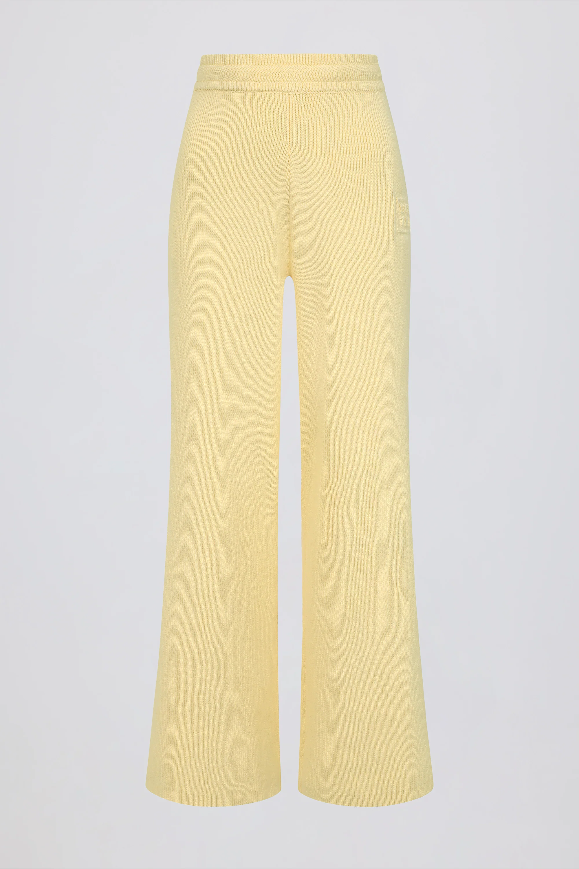 Ribbed-Knit Wide-Leg Joggers in Lemon