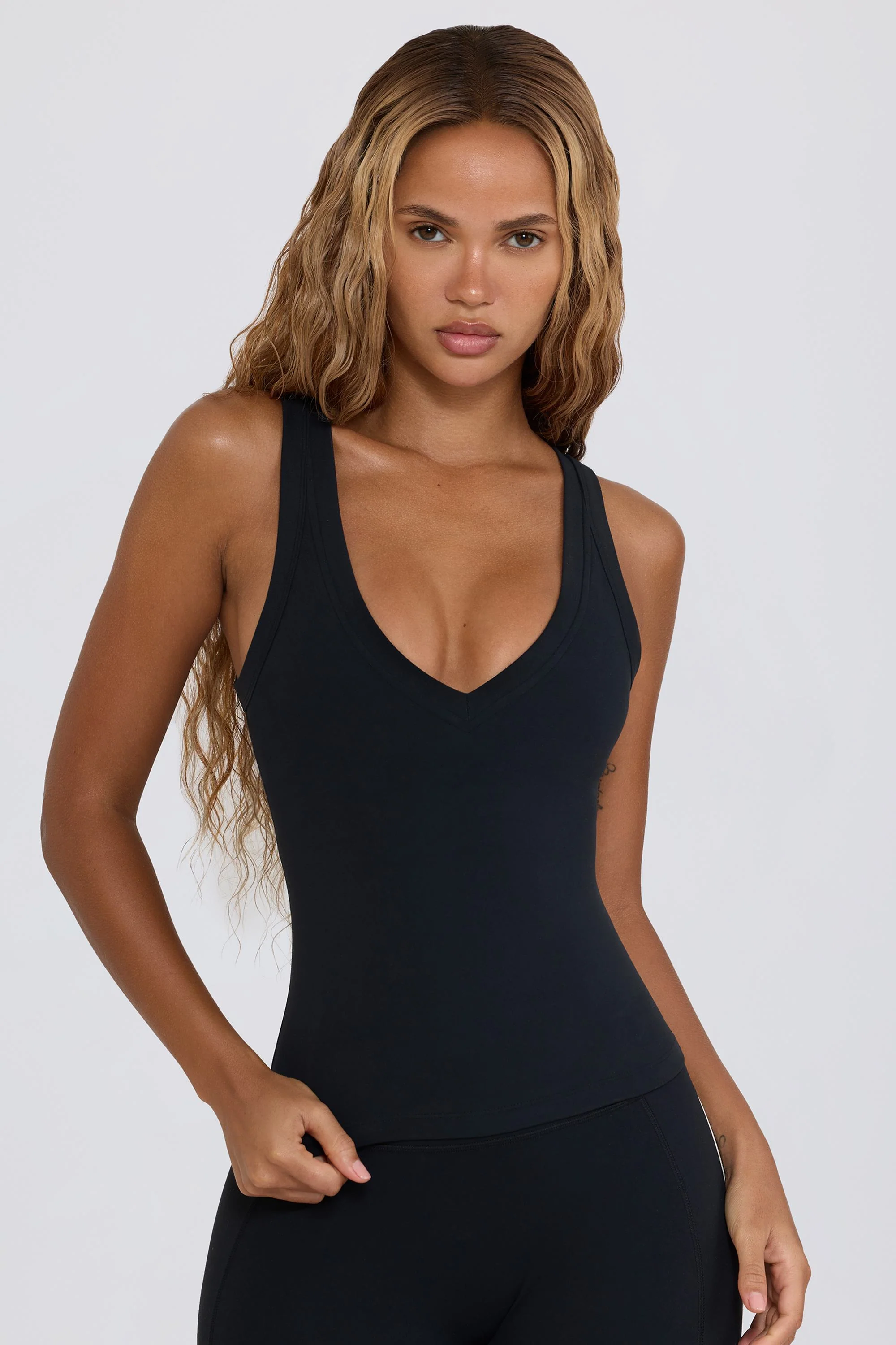 Soft Active V-Neck Tank Top in Black