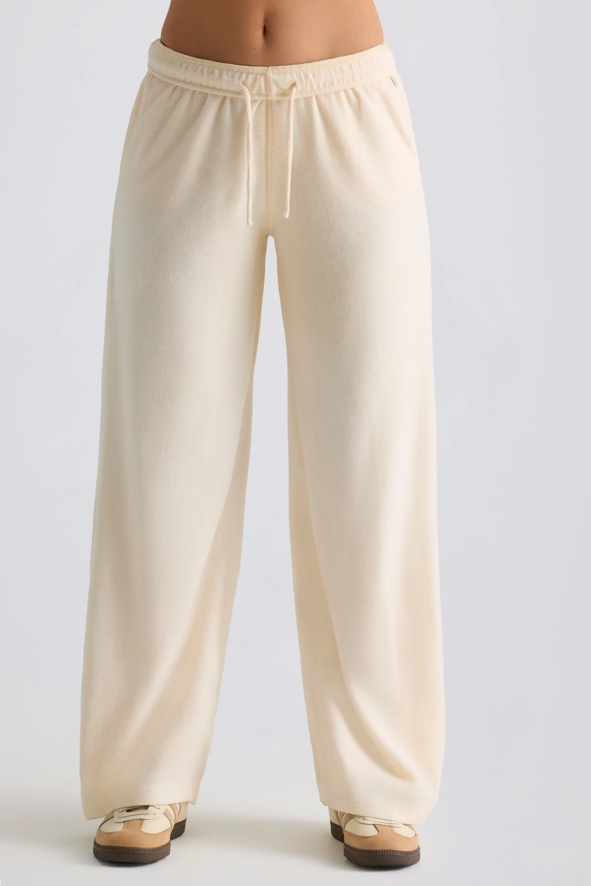Petite Brushed Jersey Wide-Leg Joggers in Ecru