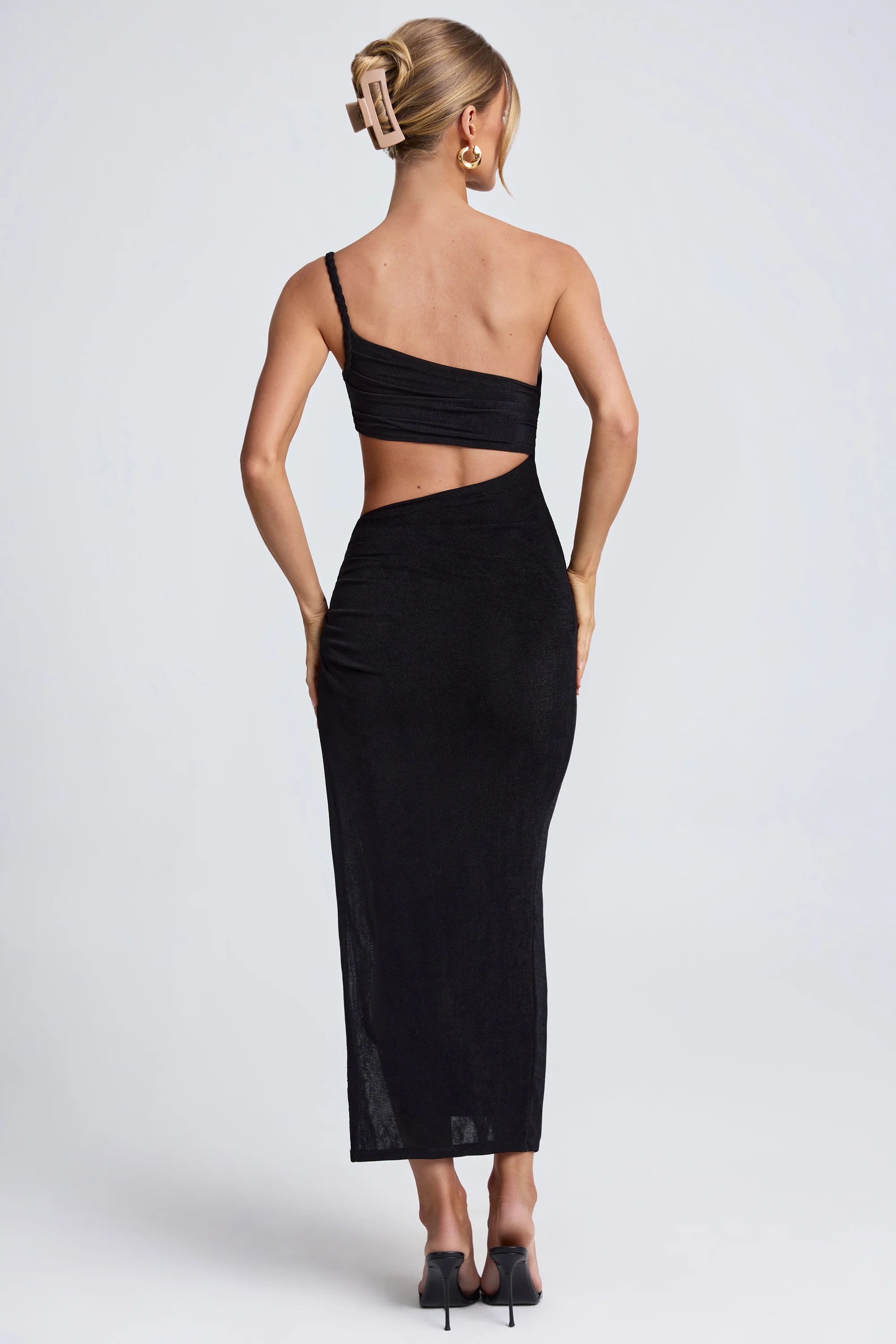 One Shoulder Cut Out Maxi Dress in Black