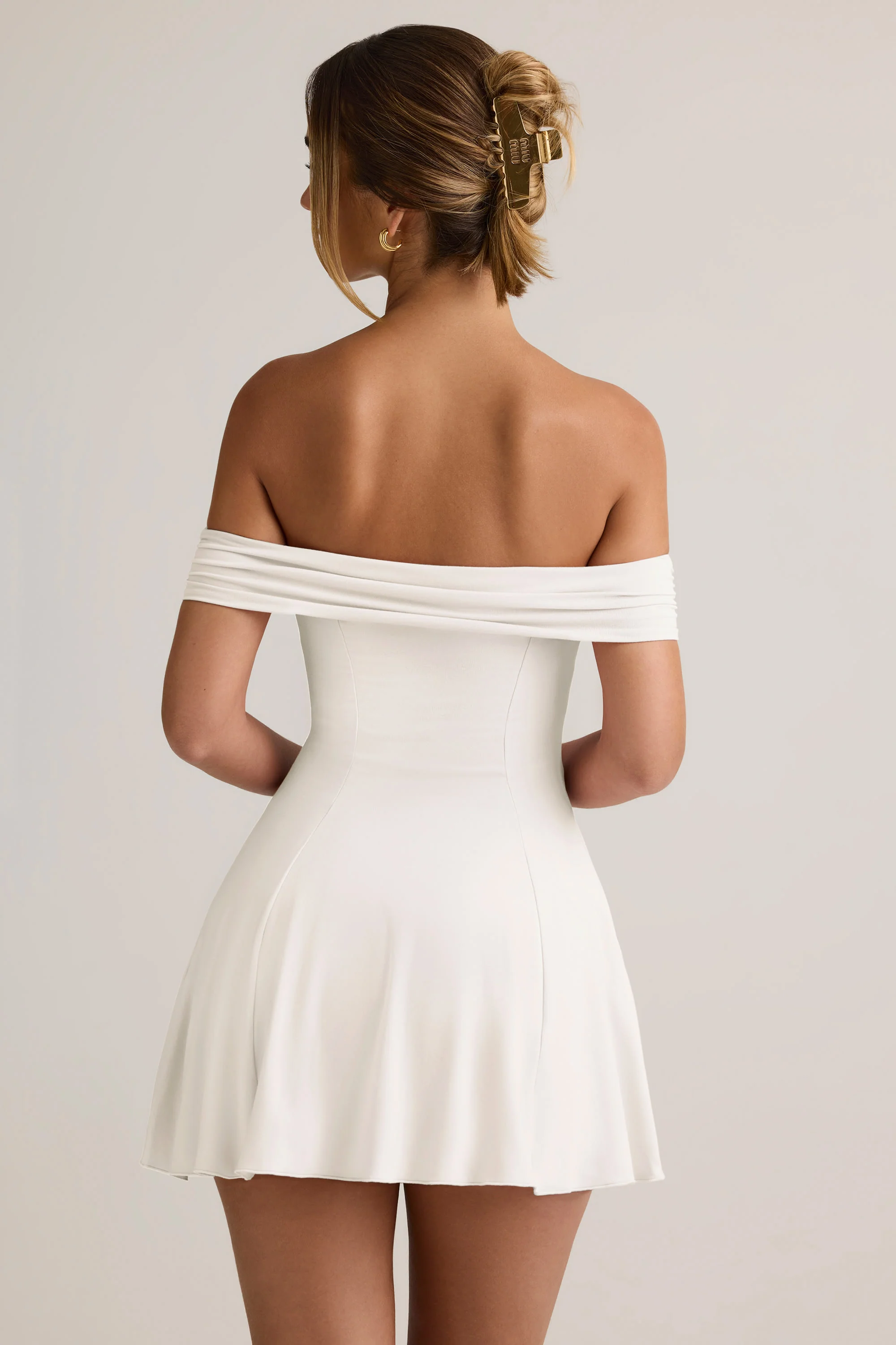 Modal Off-Shoulder A-Line Mini Dress in White