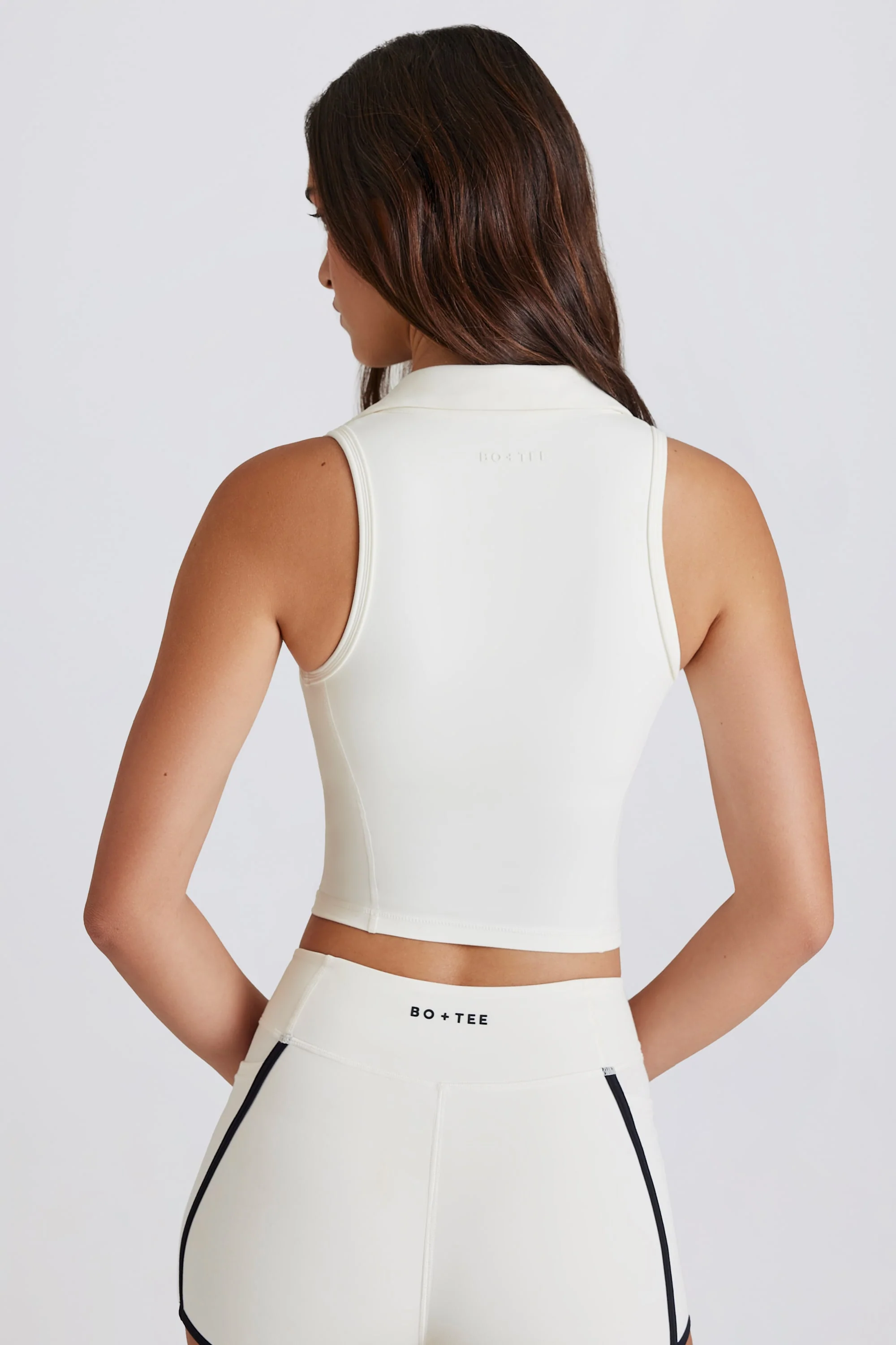 Soft Active Polo Crop Top in Ivory