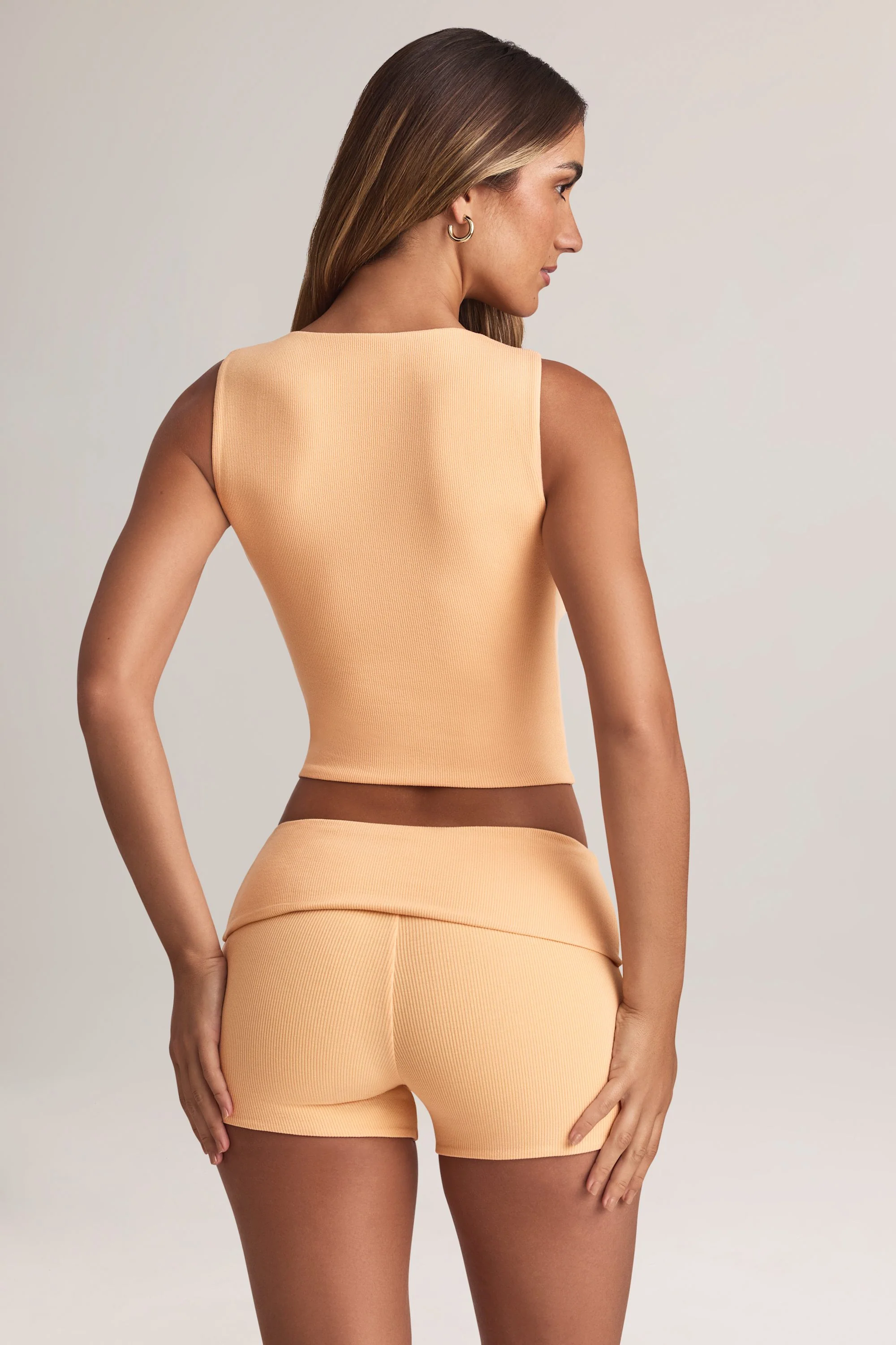 Modal Ribbed Button-Up Vest Top in Peach