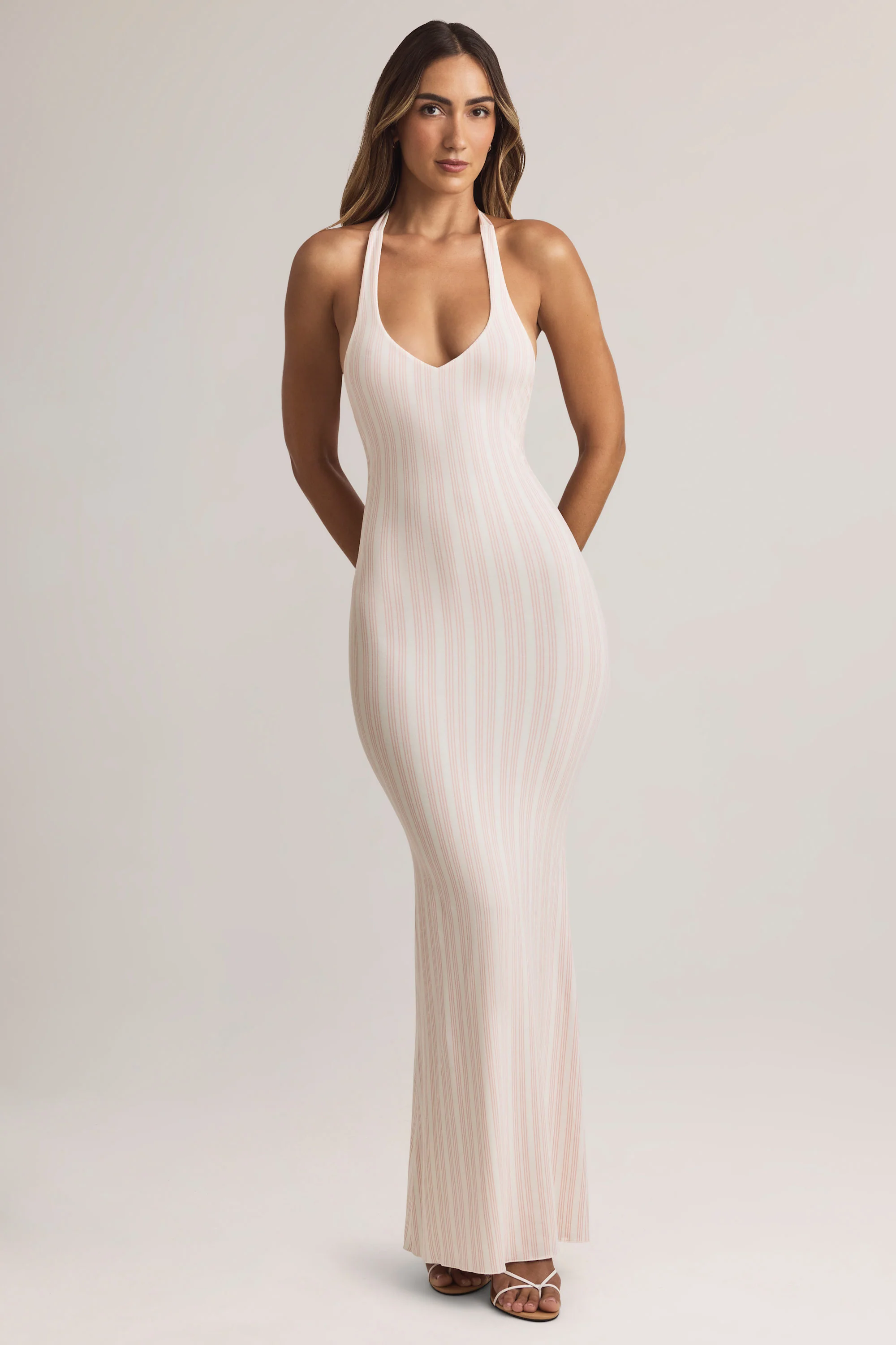 Modal Halterneck Maxi Dress in Stripe Print