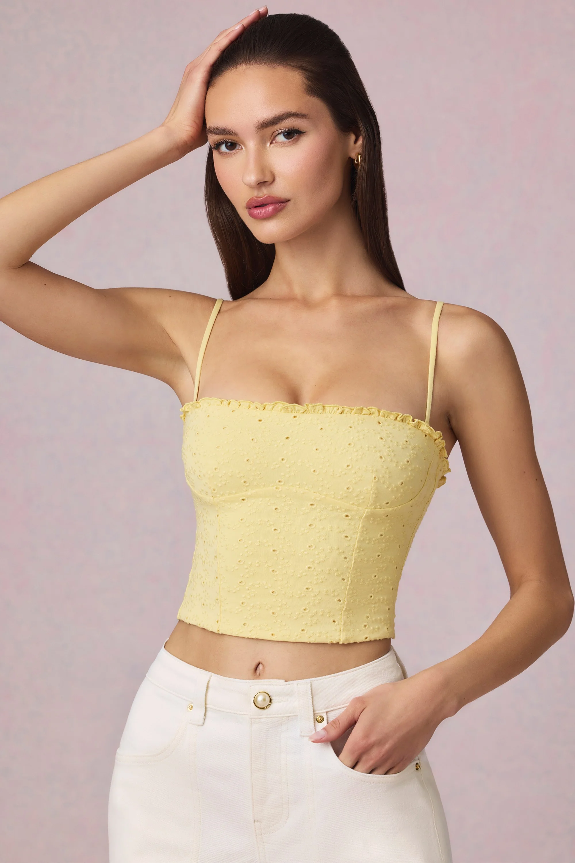 Broderie Anglaise Camisole Top in Lemon Yellow