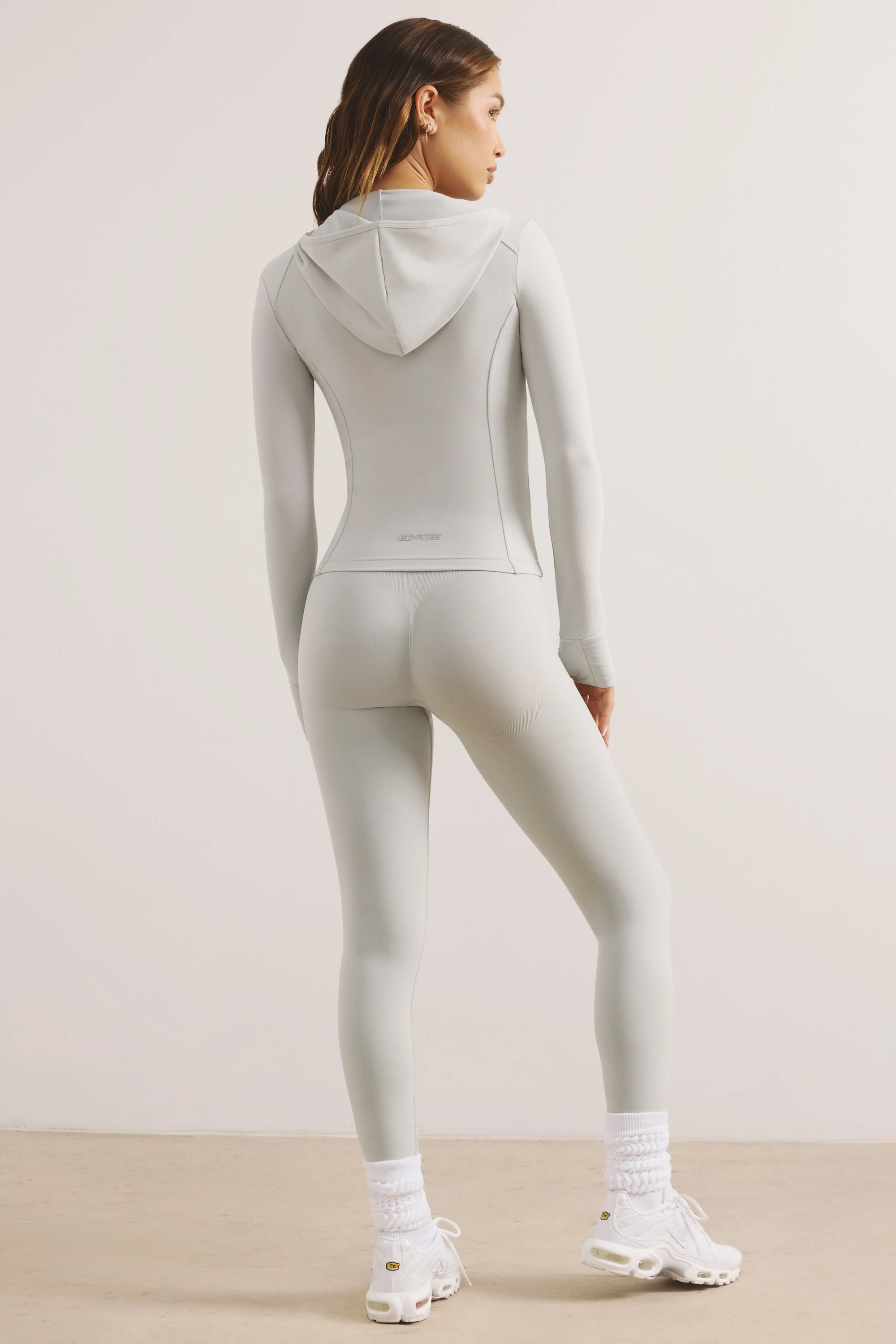 Soft Active Hooded Zip Up Jacket in Light Grey