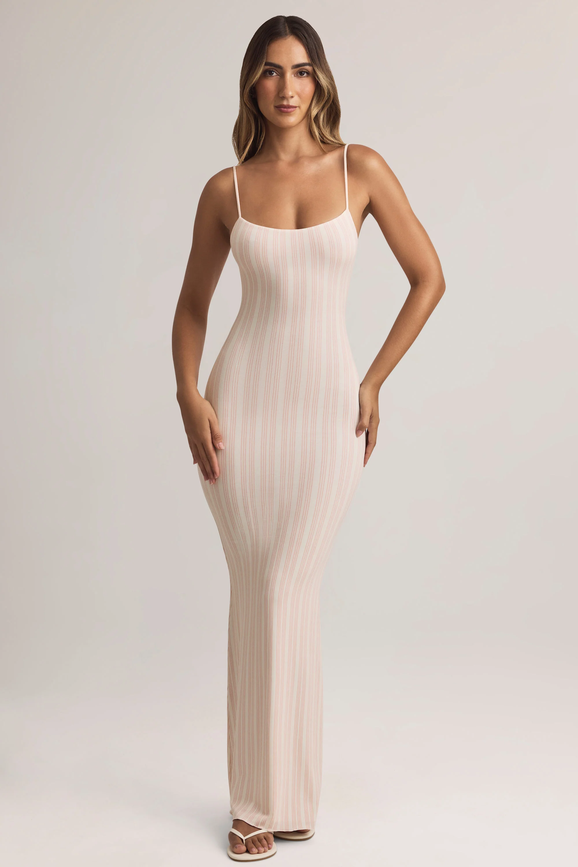 Modal Scoop-Neck Maxi Dress in Stripe Print