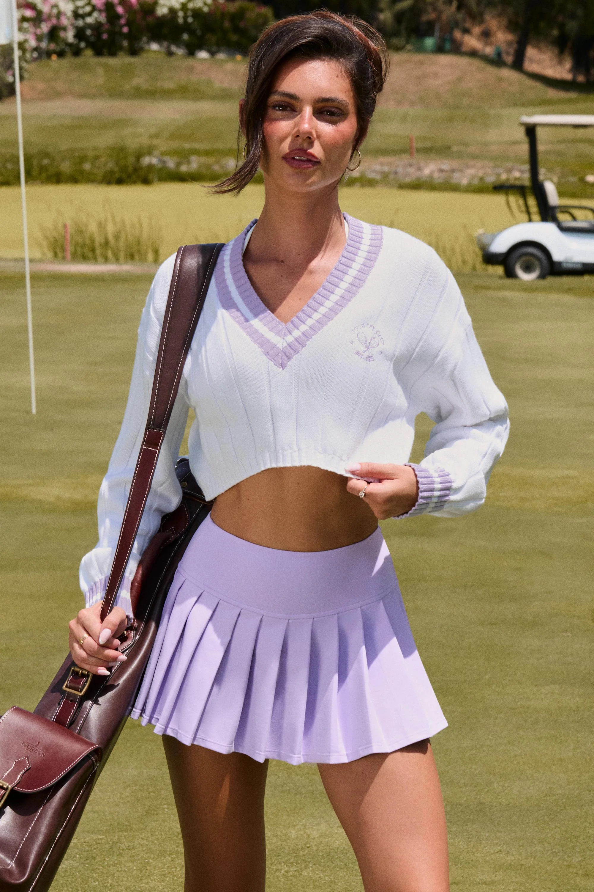 Cropped Knit Jumper in Lilac Ivory