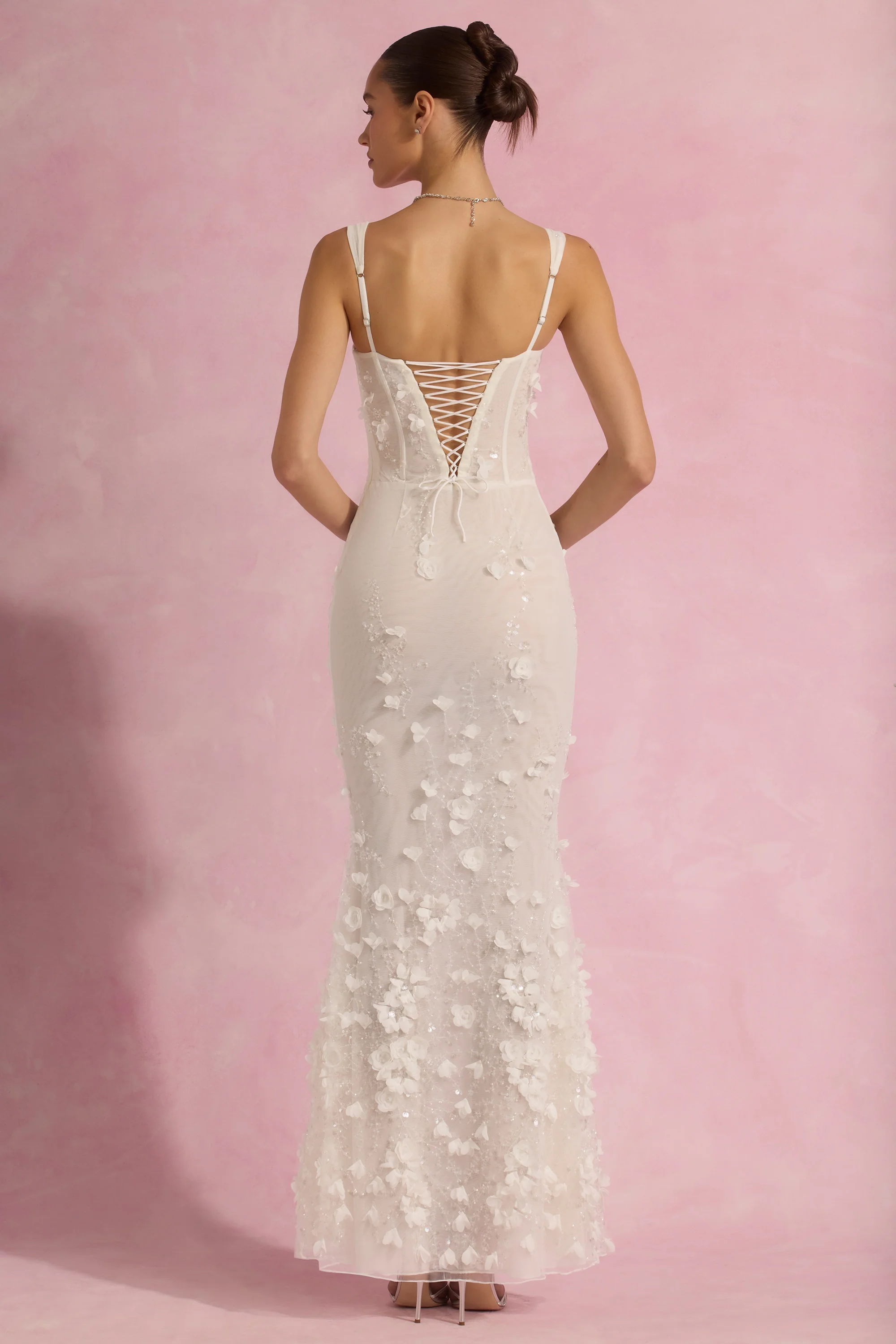 Embellished Fishtail Corset Gown in White