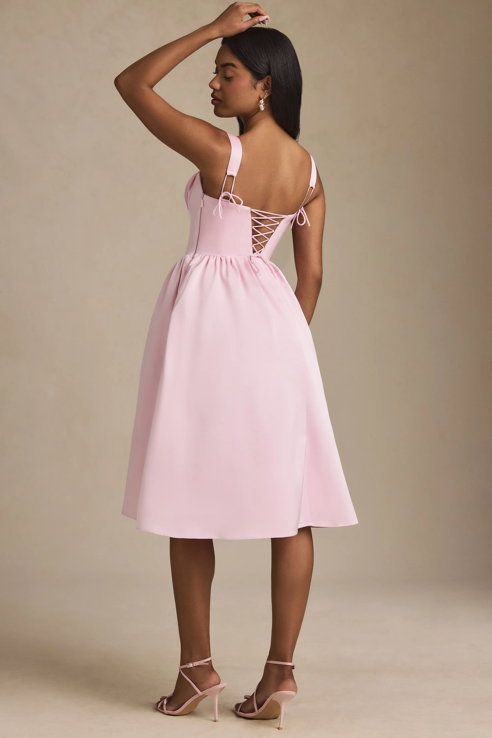 Draped Corset Midaxi Dress in Blush