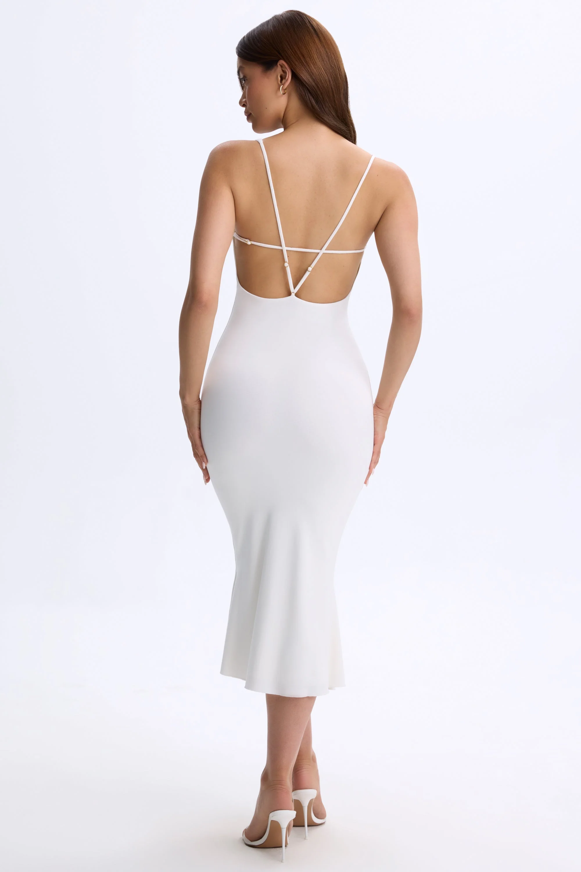 Plunge Open-Back Midaxi Dress in White