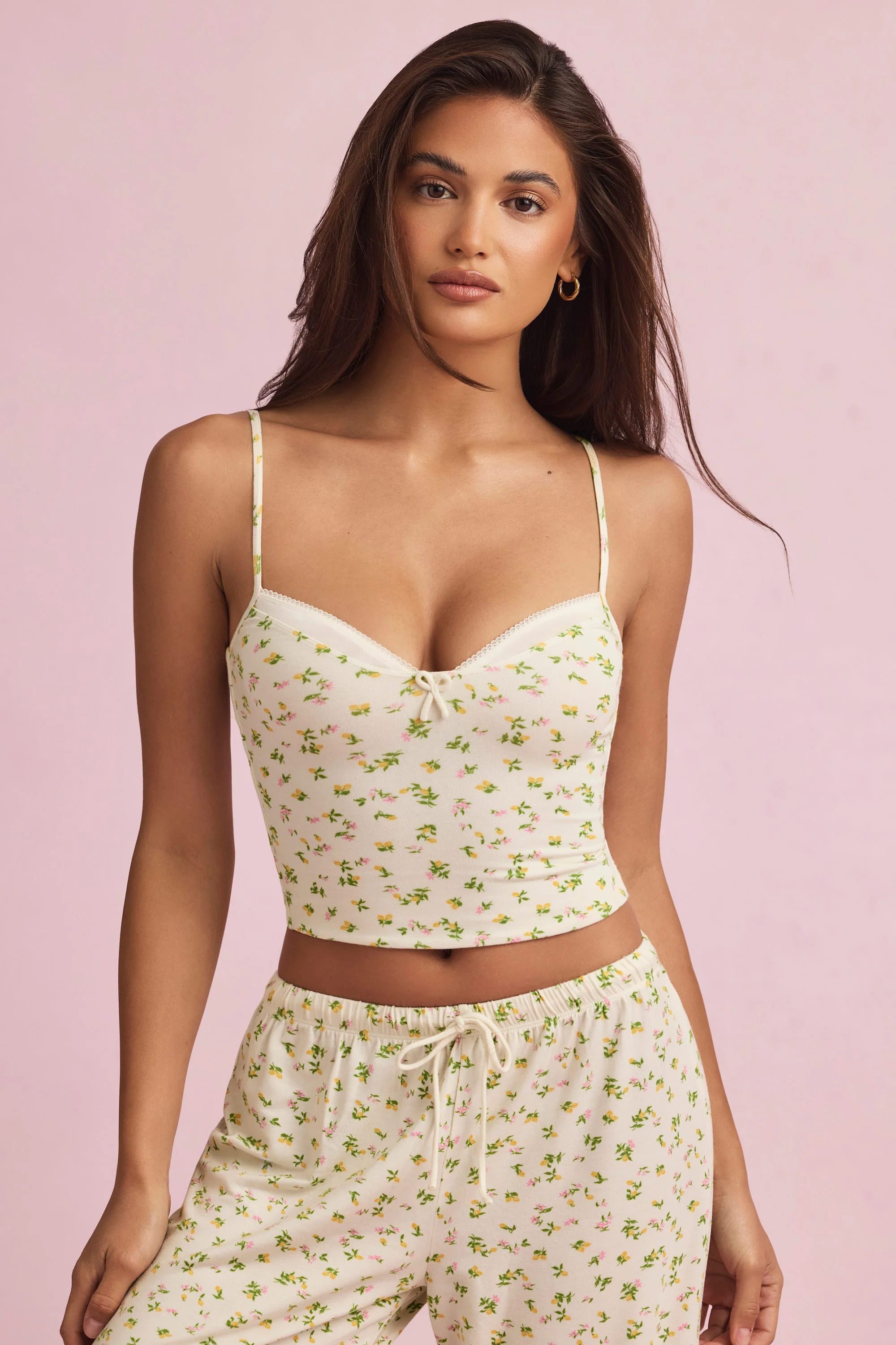 Modal Camisole Pyjama Top in Lemon Print